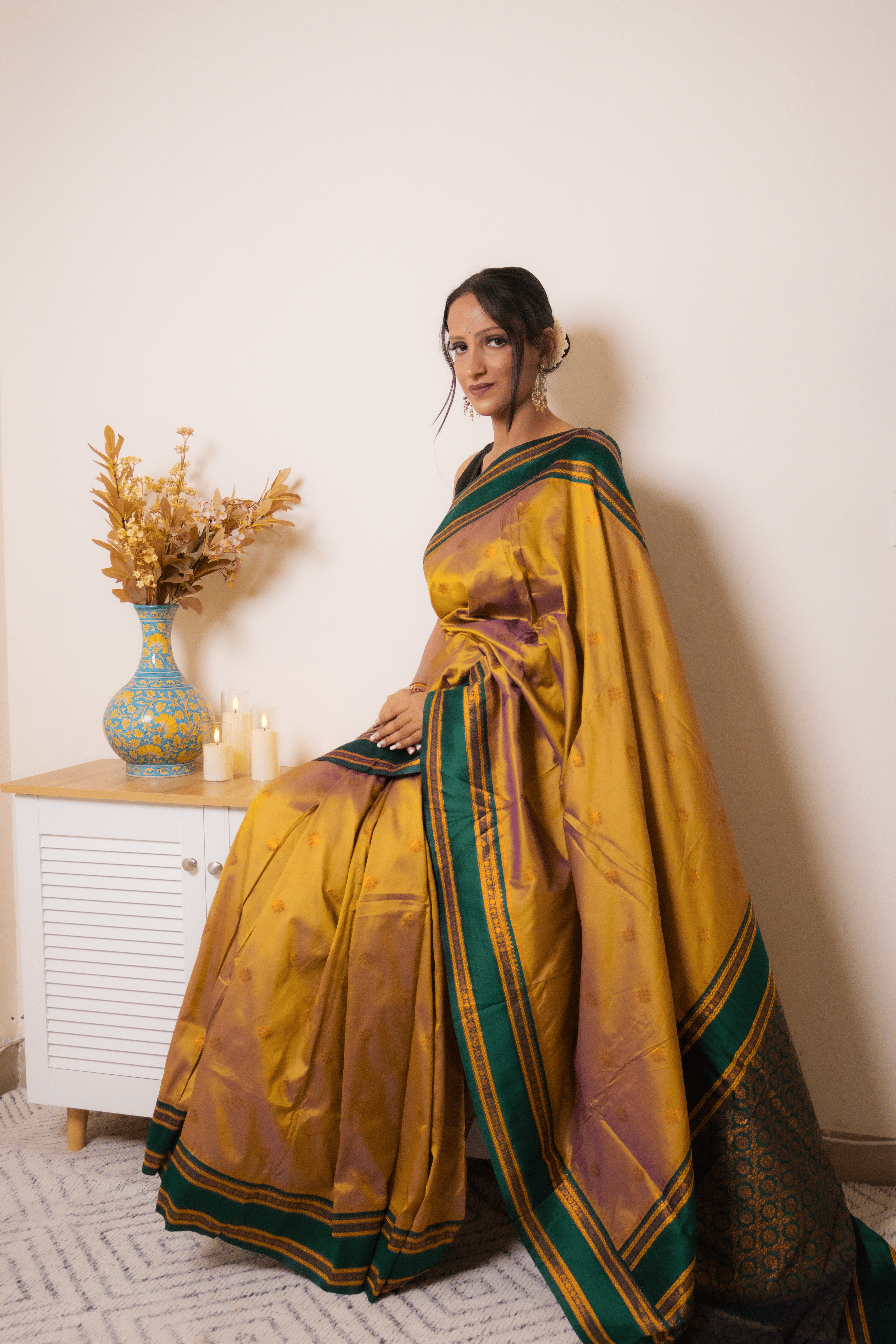 Emerald-Trimmed Mustard Paithani Silk Saree - IMG_1131