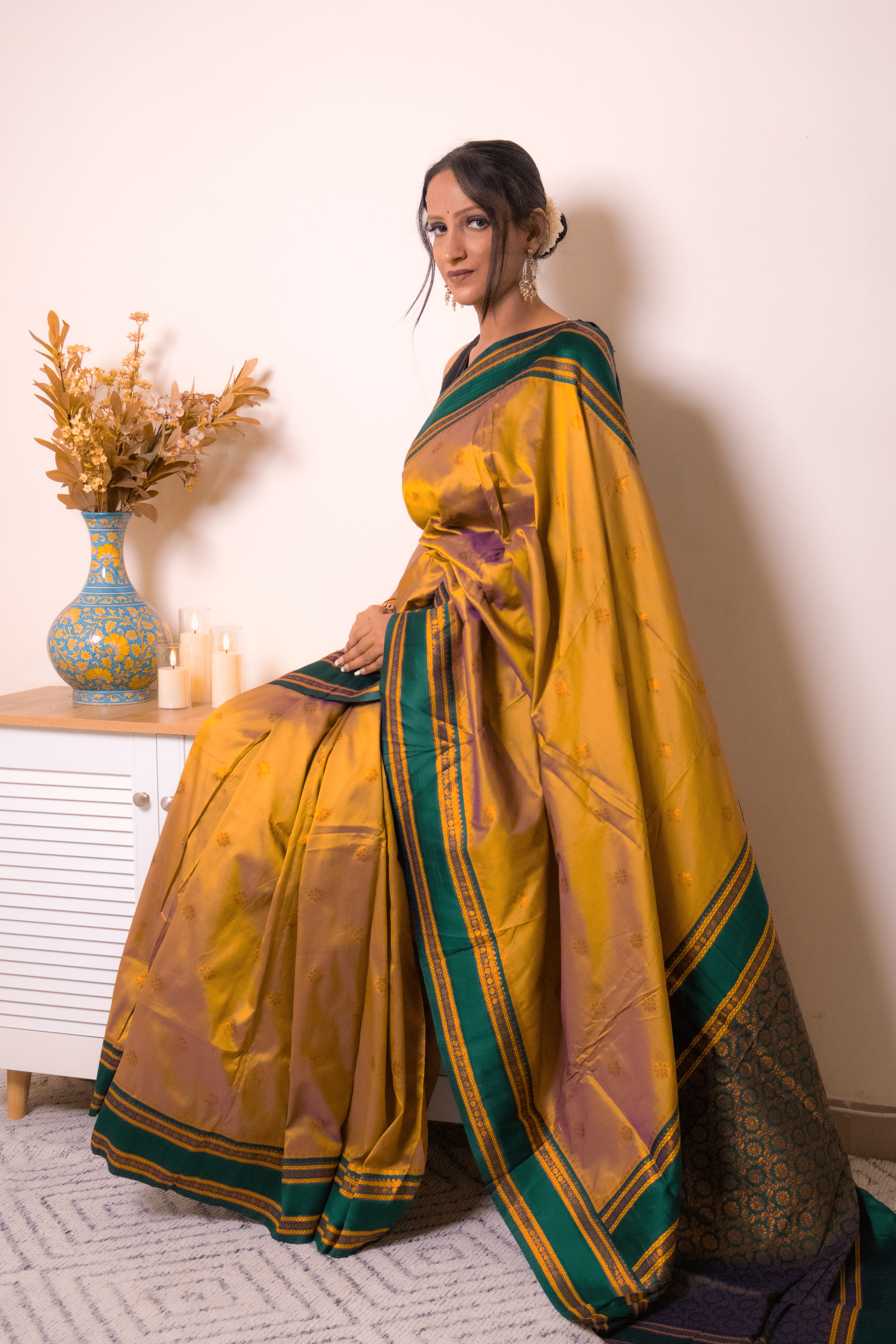 Emerald-Trimmed Mustard Paithani Silk Saree - IMG_1134