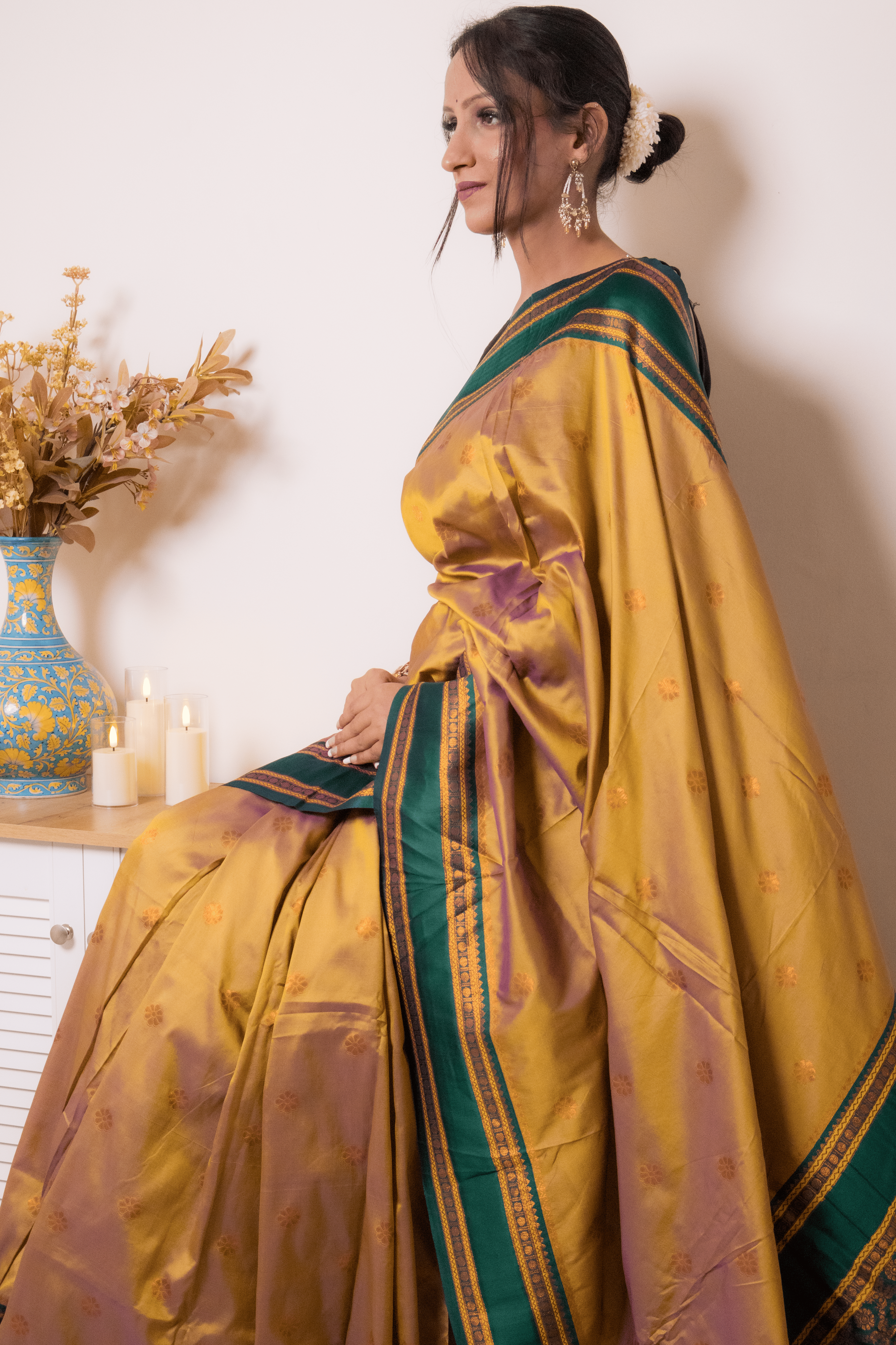 Emerald-Trimmed Mustard Paithani Silk Saree - IMG_1135