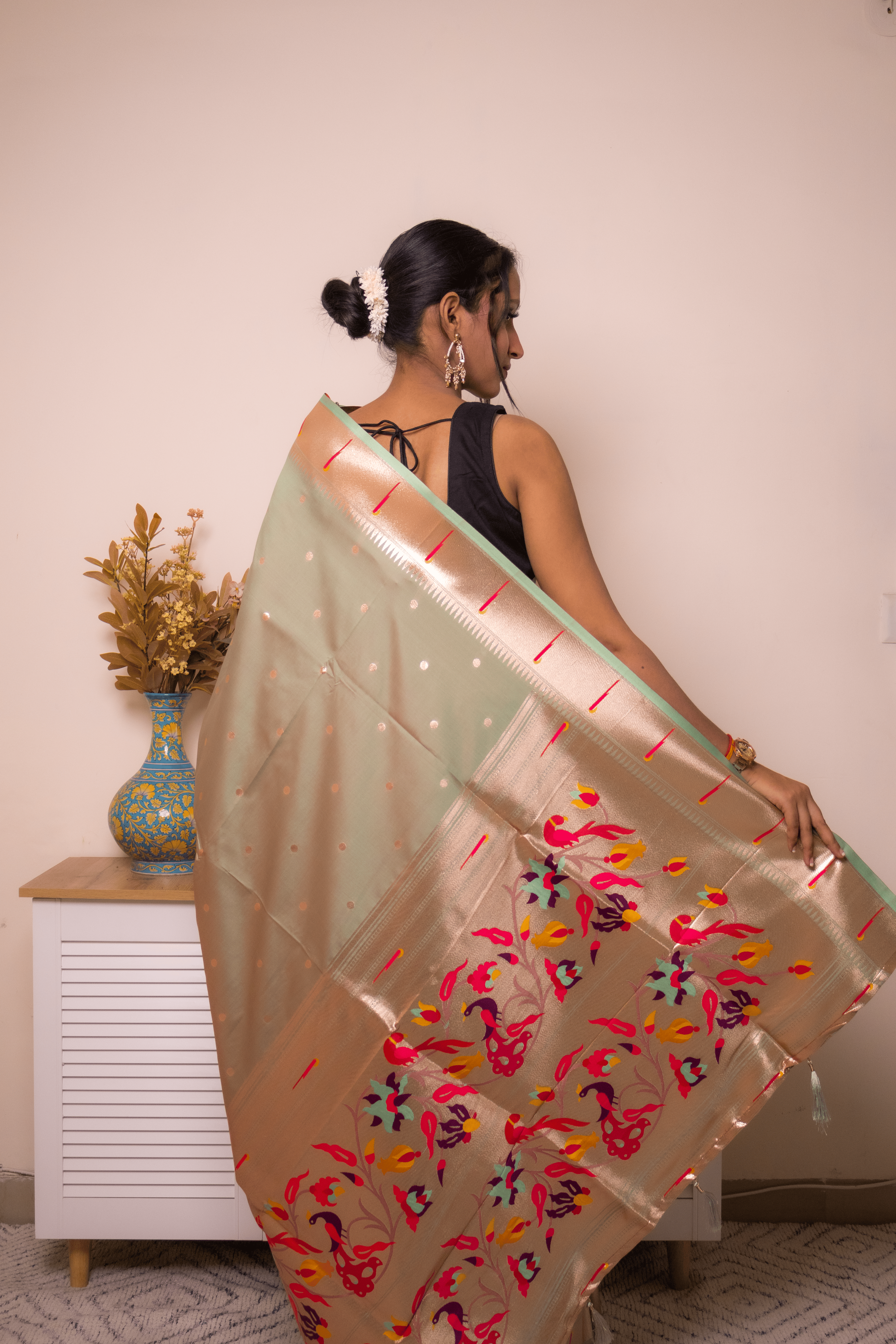 Sage Green Paithani Silk Saree with Gold Zari Pallu - IMG_1146
