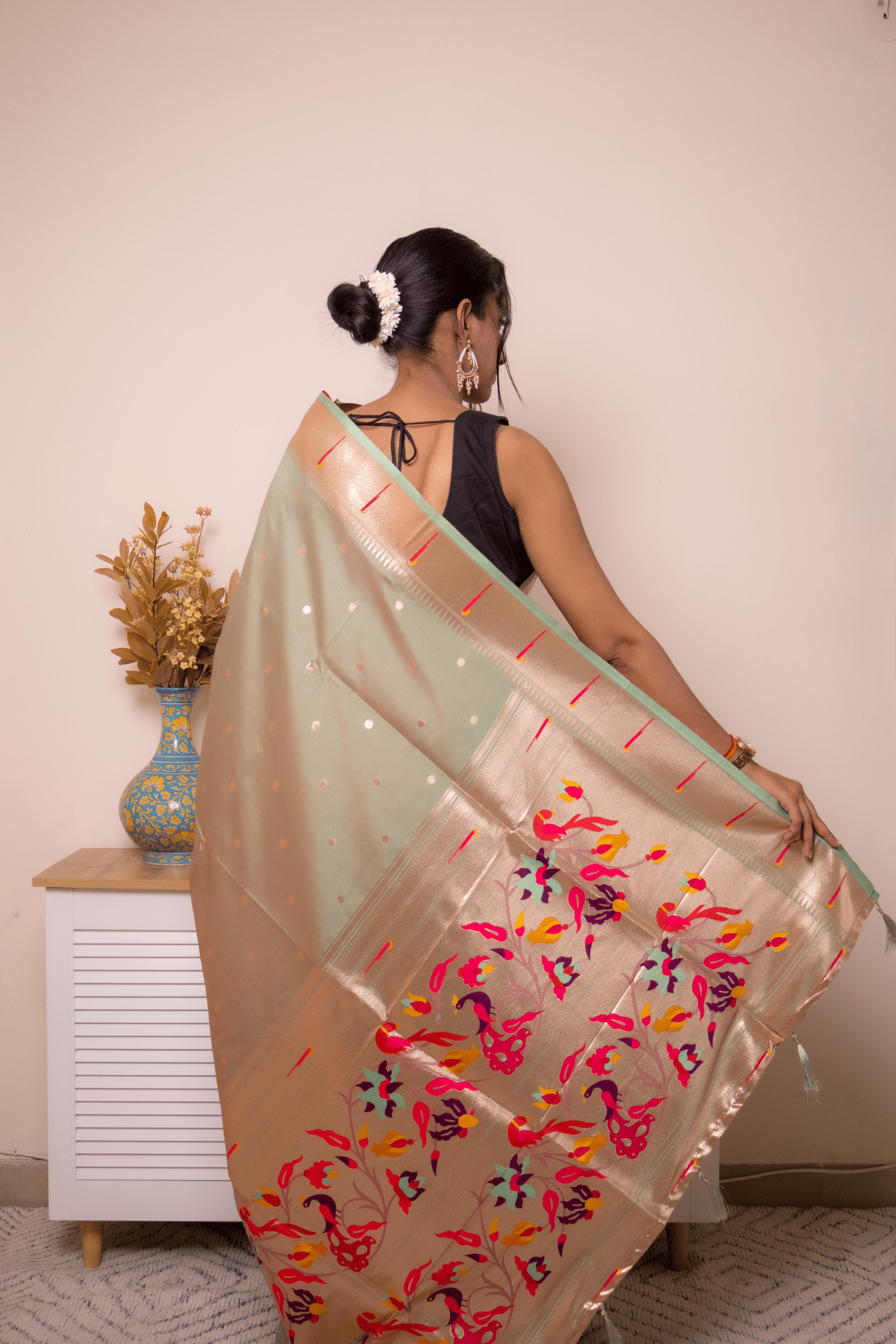 Sage Green Paithani Silk Saree with Gold Zari Pallu - IMG_1148