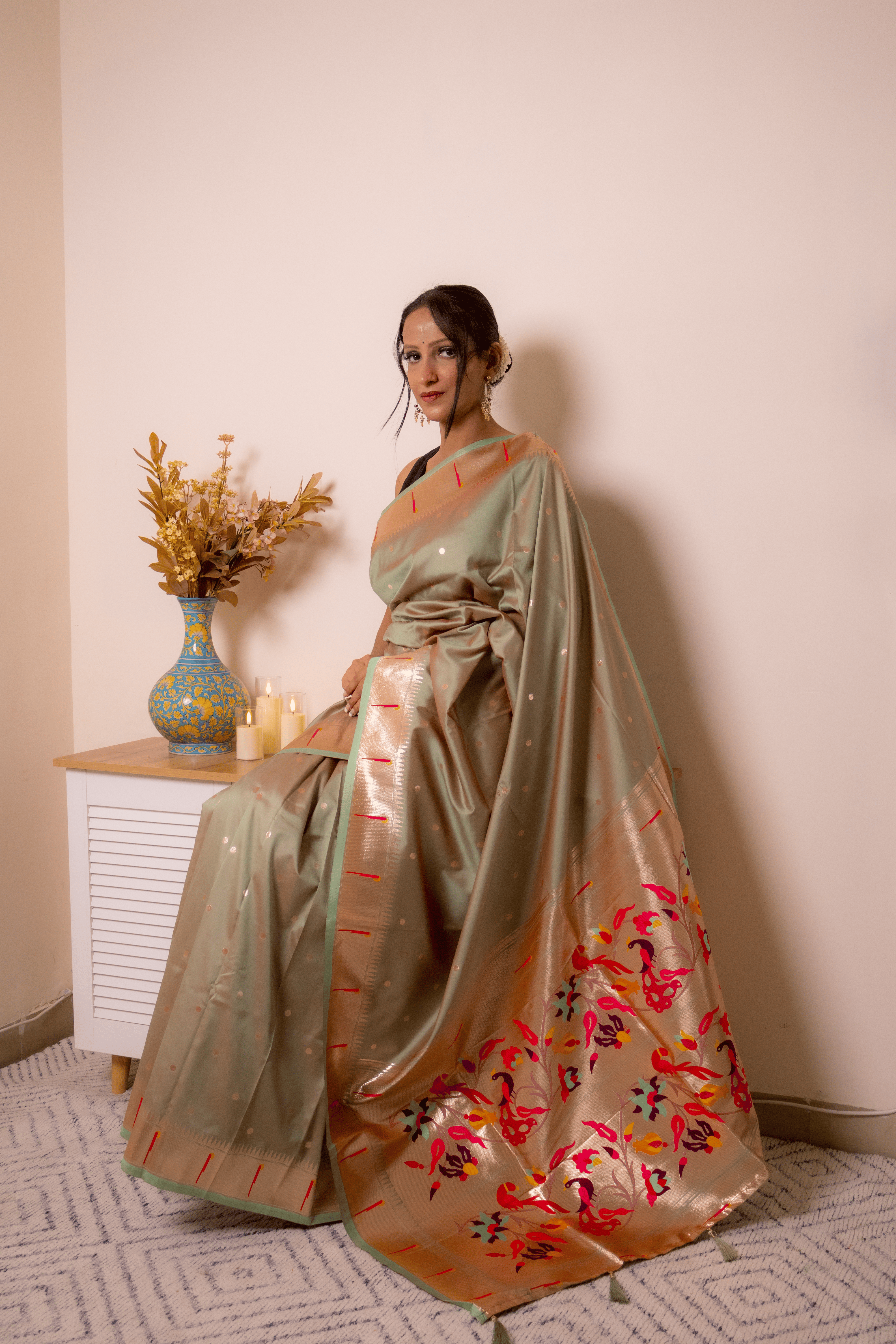 Sage Green Paithani Silk Saree with Gold Zari Pallu - IMG_1150