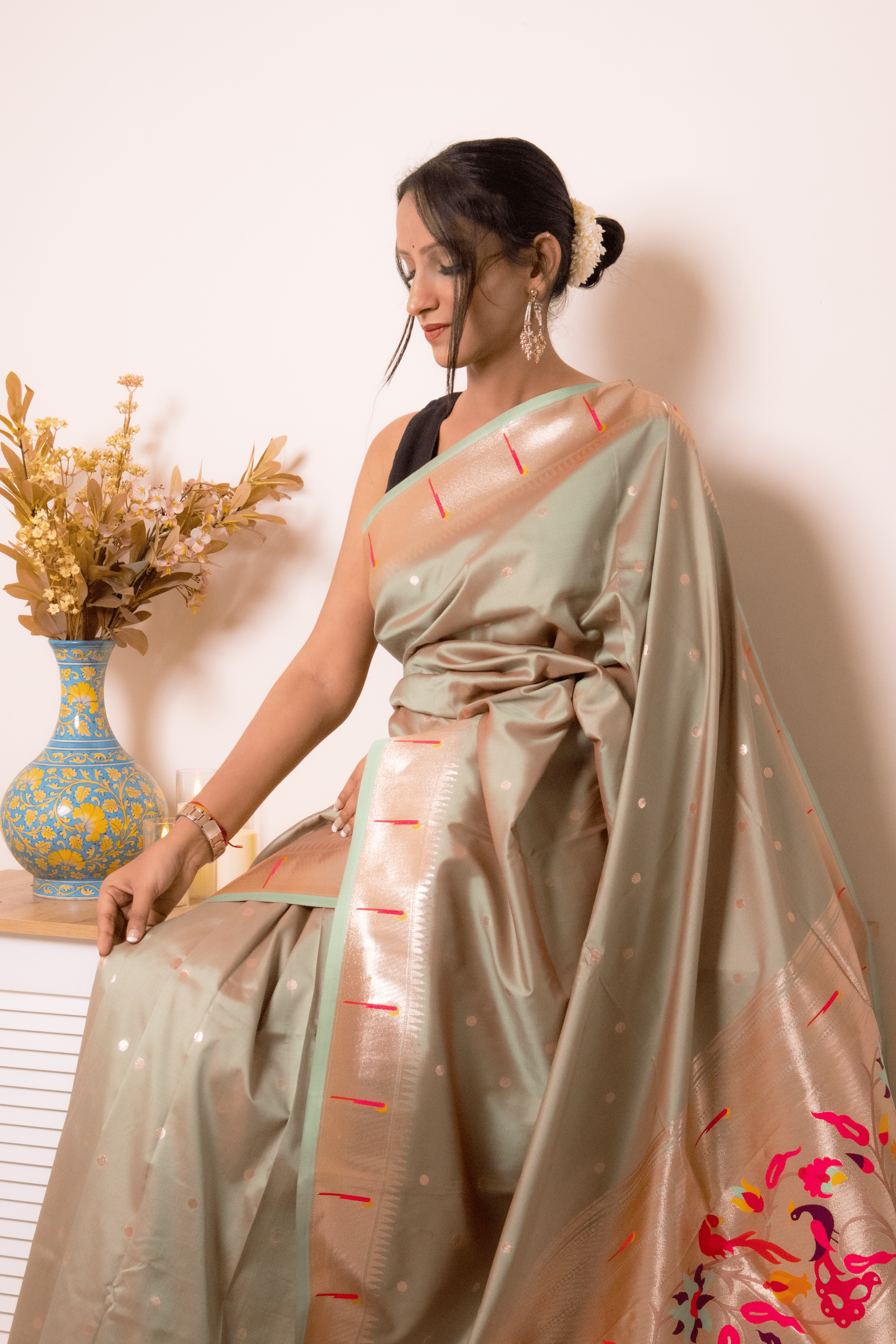 Sage Green Paithani Silk Saree with Gold Zari Pallu - IMG_1151
