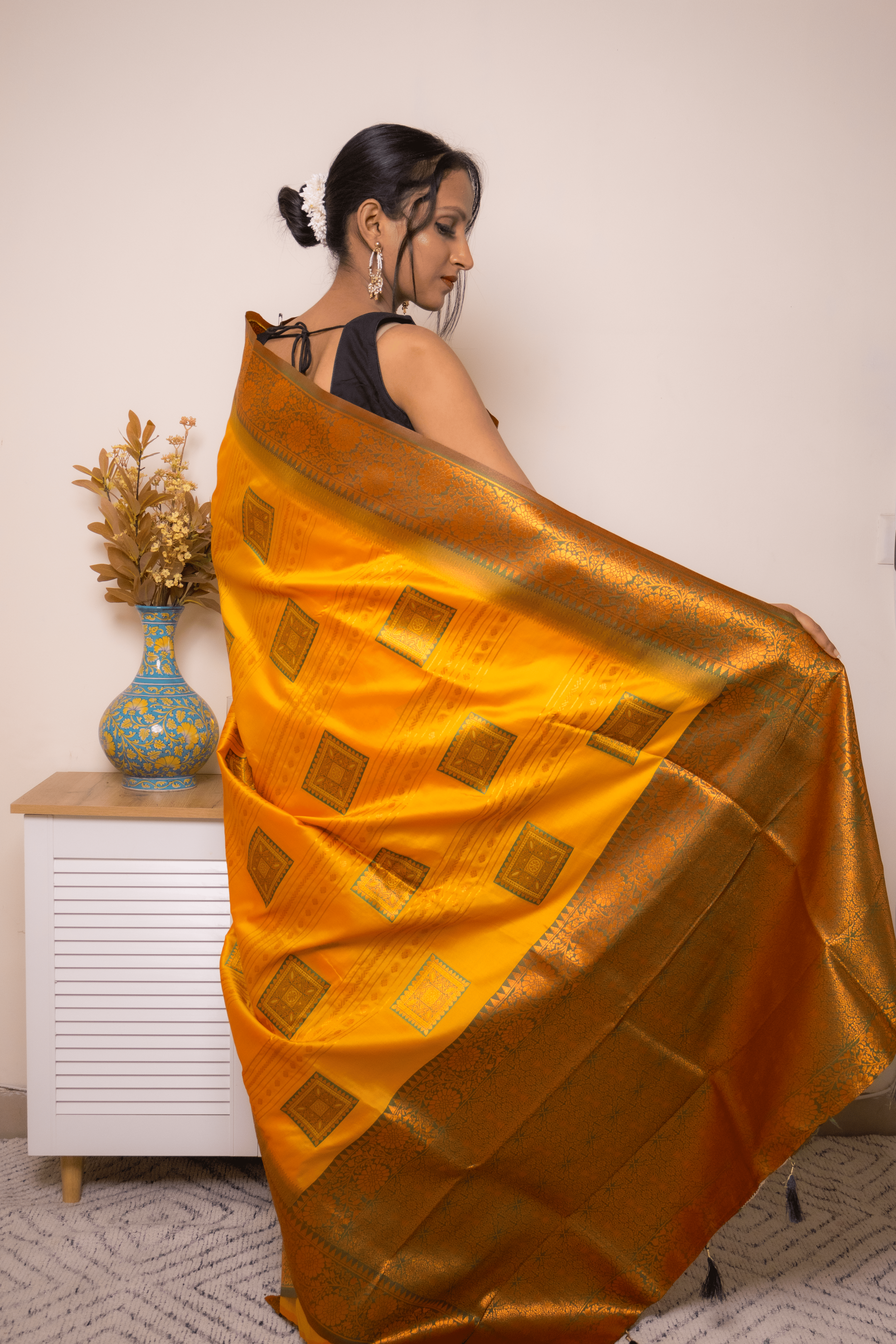 Saffron Paithani Silk Saree with Antique Gold Zari - IMG_1167