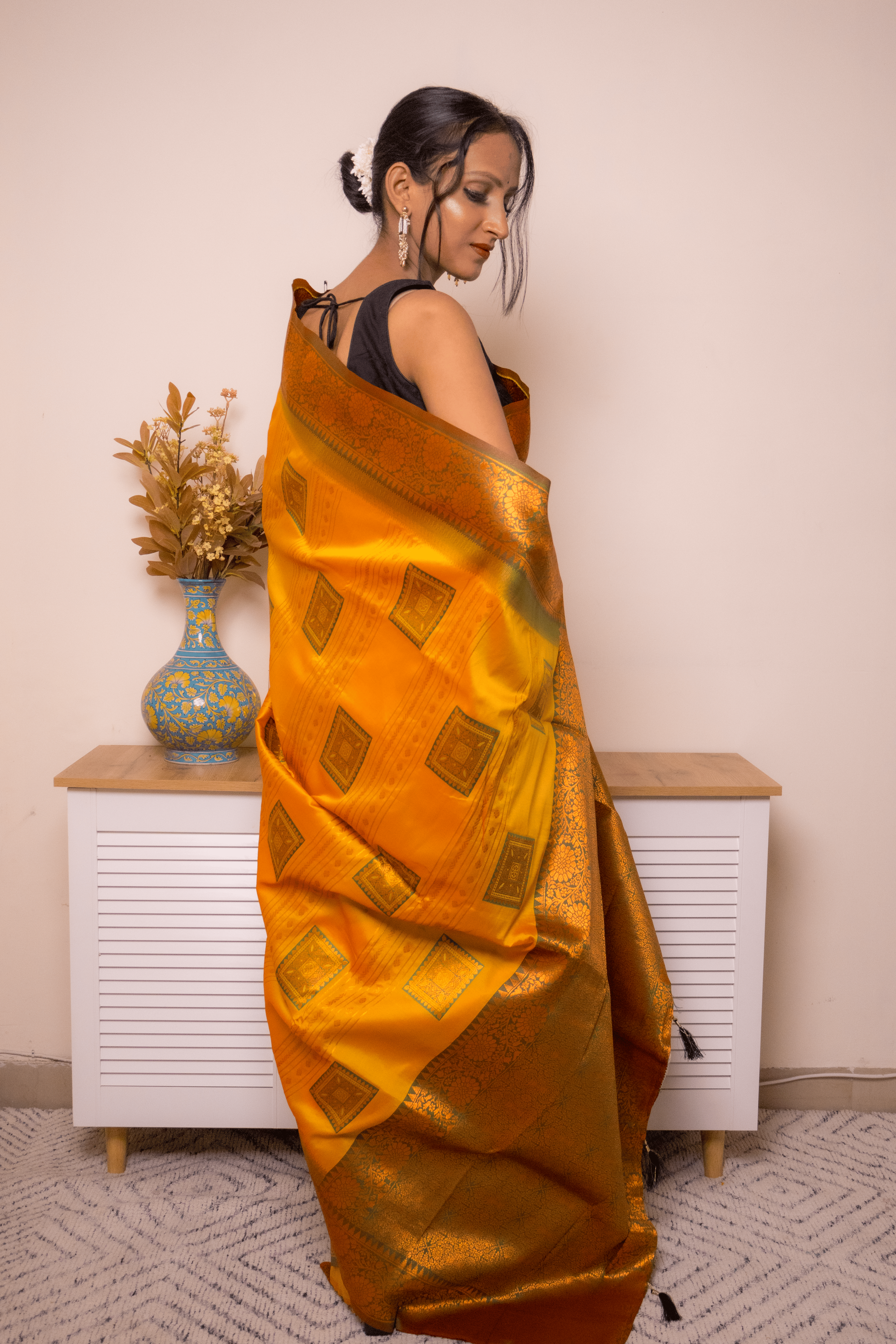 Saffron Paithani Silk Saree with Antique Gold Zari - IMG_1168