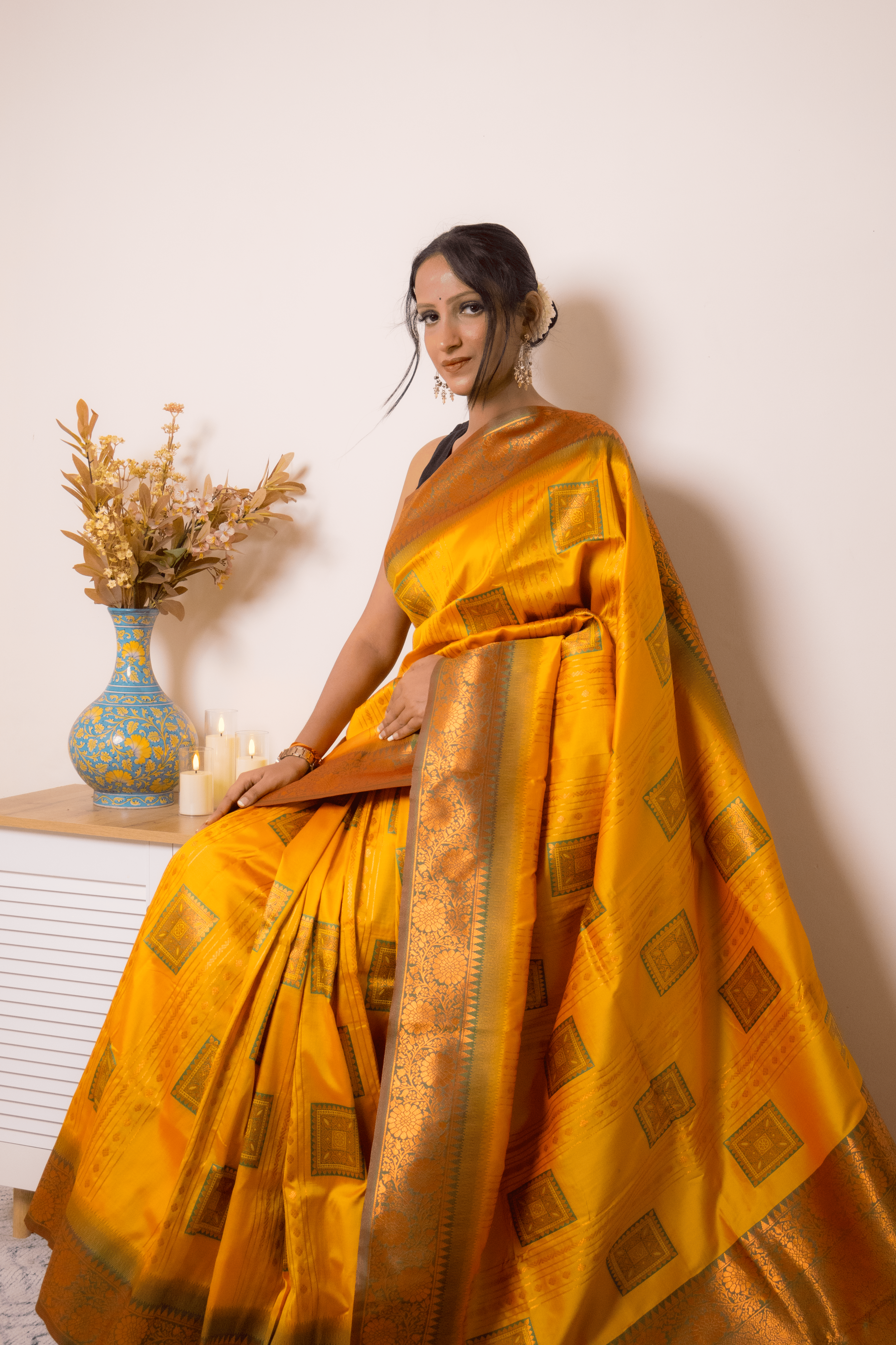 Saffron Paithani Silk Saree with Antique Gold Zari - IMG_1171