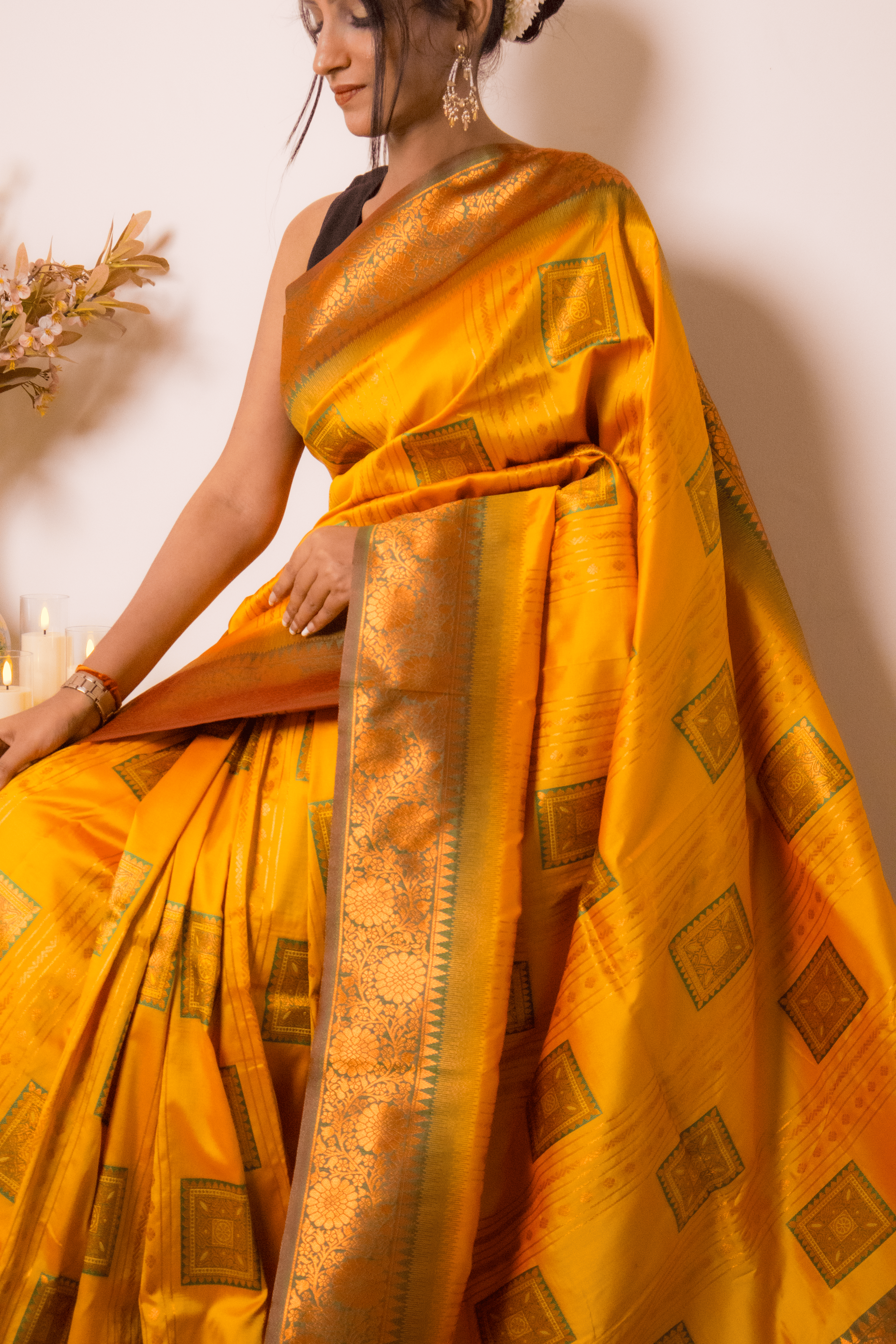 Saffron Paithani Silk Saree with Antique Gold Zari - IMG_1173