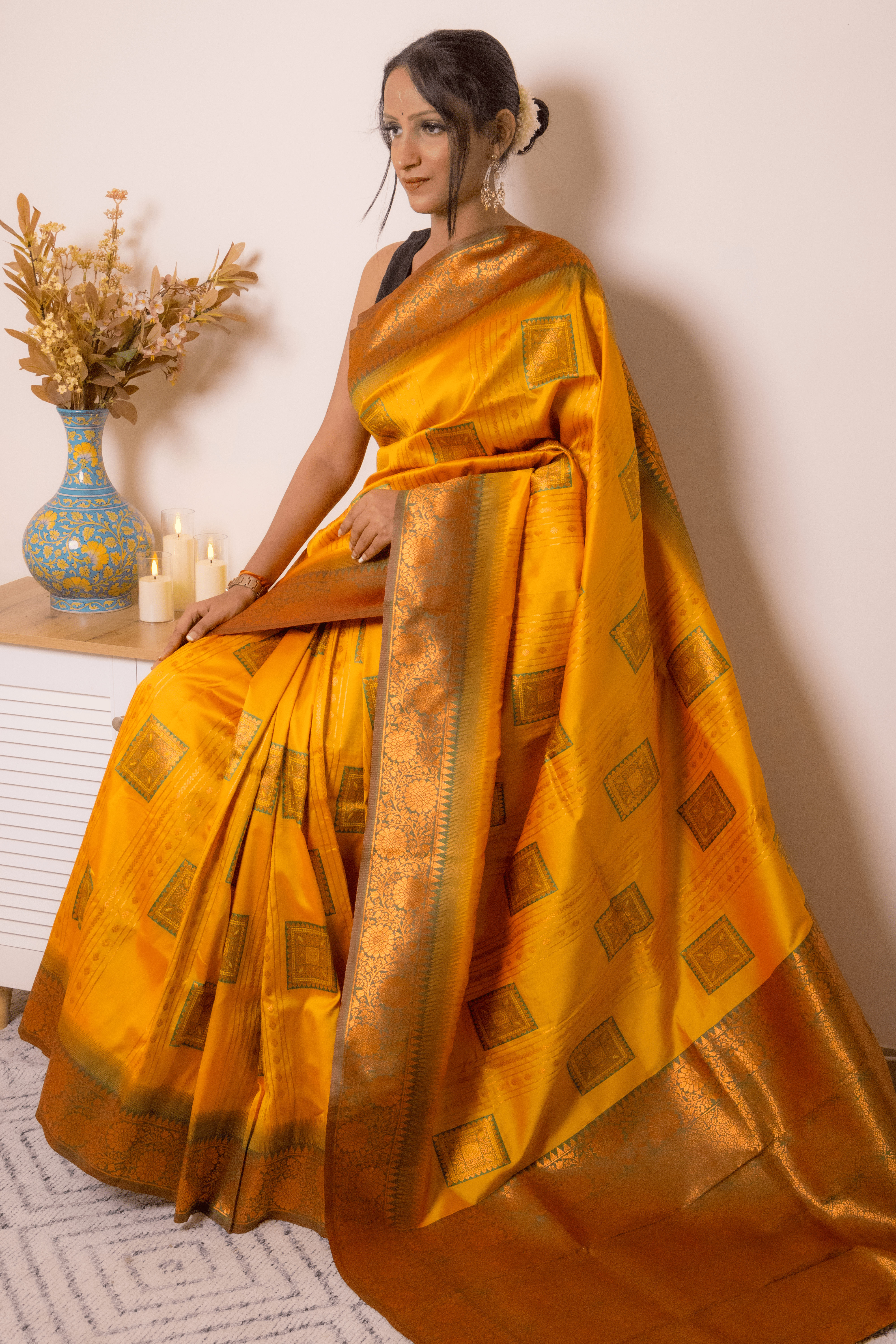 Saffron Paithani Silk Saree with Antique Gold Zari - IMG_1174