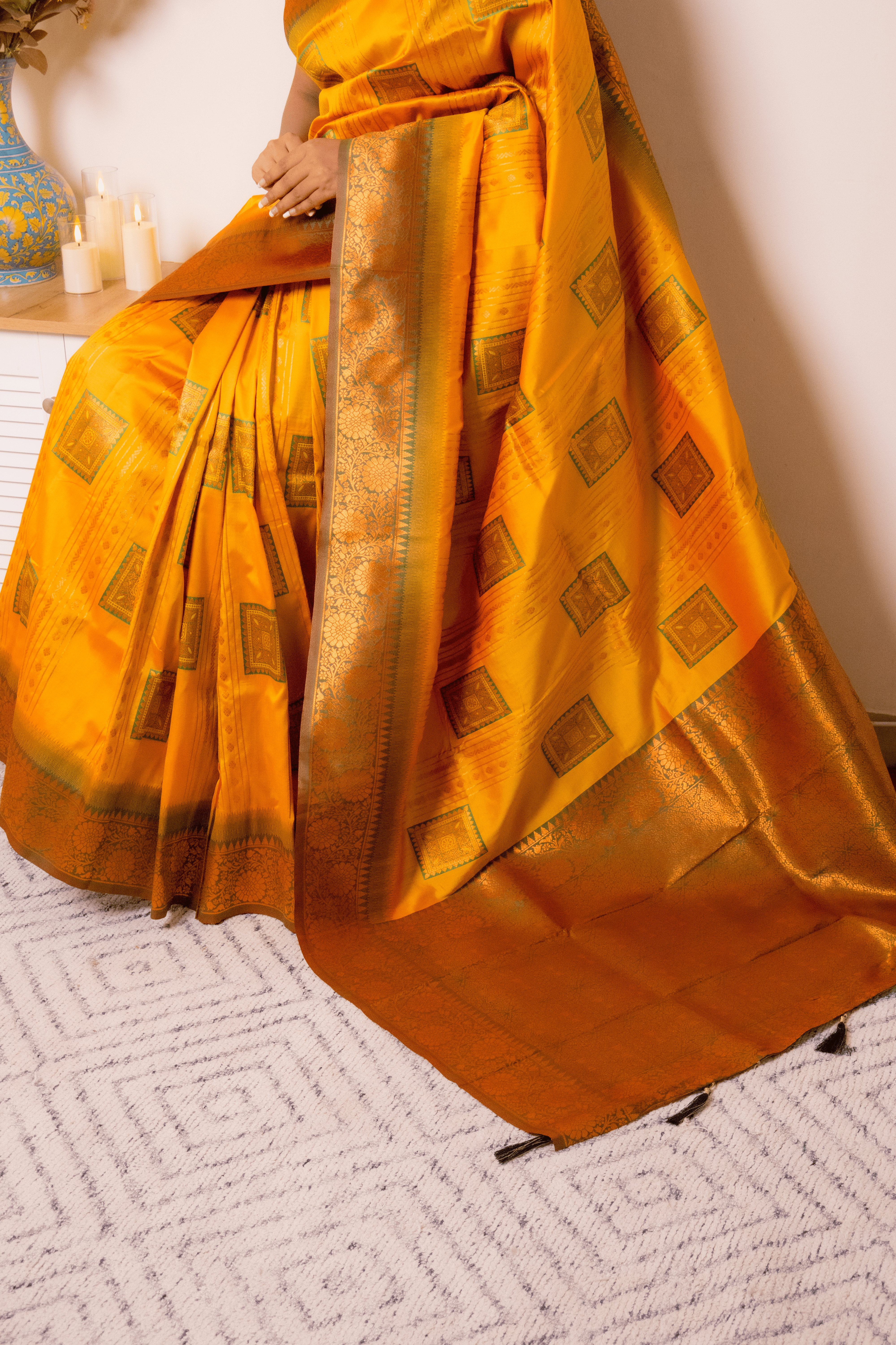 Saffron Paithani Silk Saree with Antique Gold Zari - IMG_1176