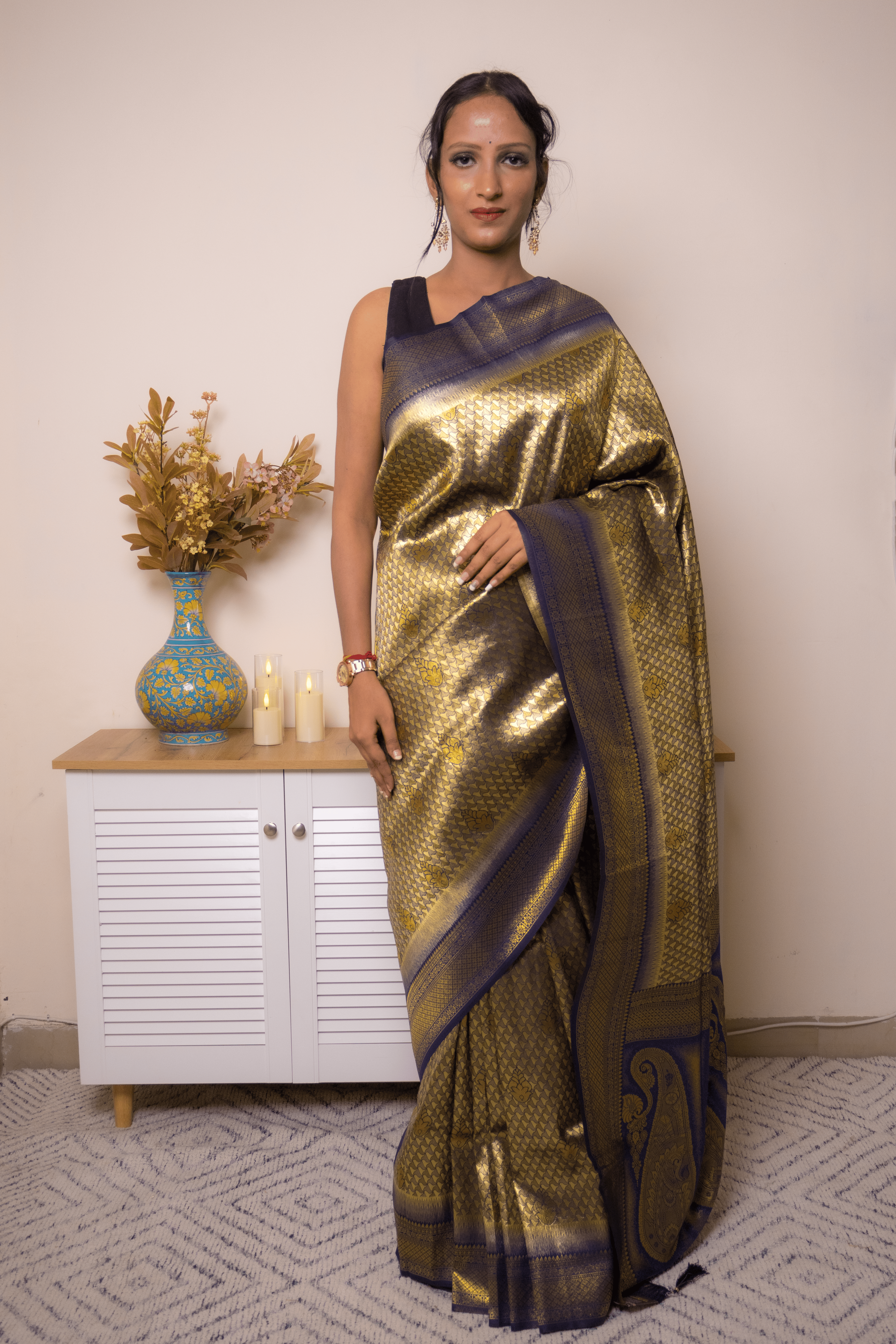 Navy & Gold Paithani Pure Silk Saree - IMG_1180