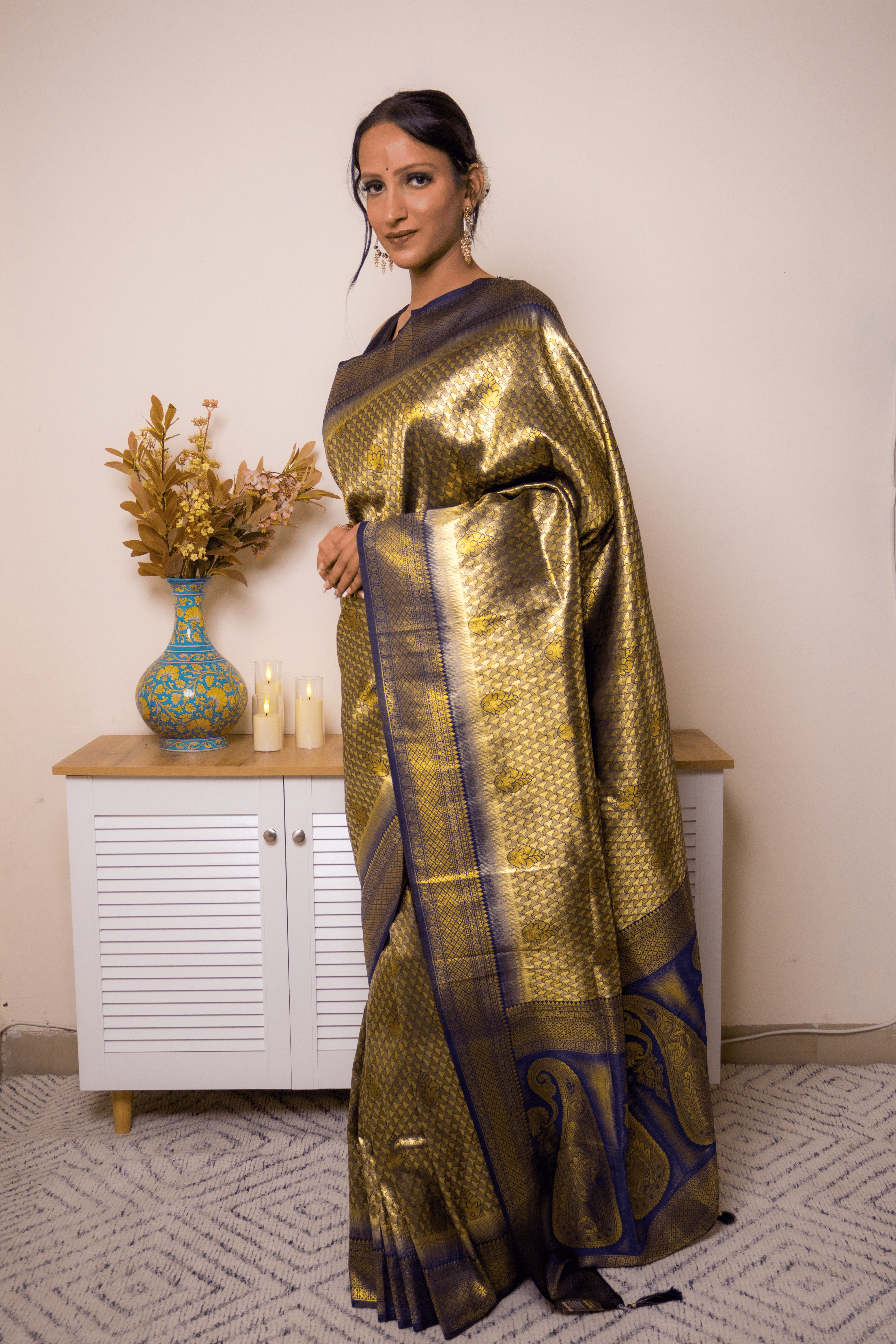Navy & Gold Paithani Pure Silk Saree - IMG_1181