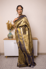Navy & Gold Paithani Pure Silk Saree - IMG_1184