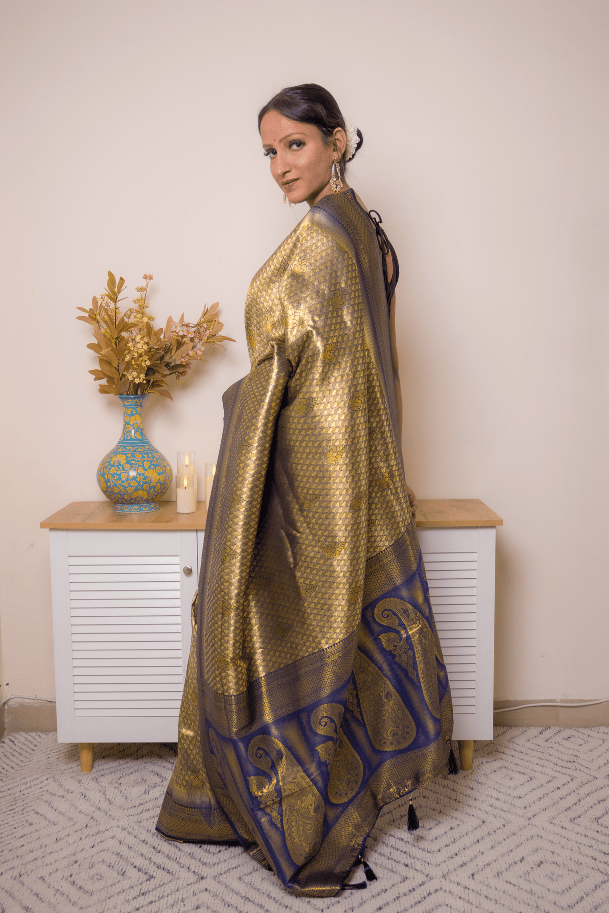 Navy & Gold Paithani Pure Silk Saree - IMG_1185