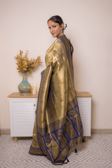 Navy & Gold Paithani Pure Silk Saree - IMG_1185