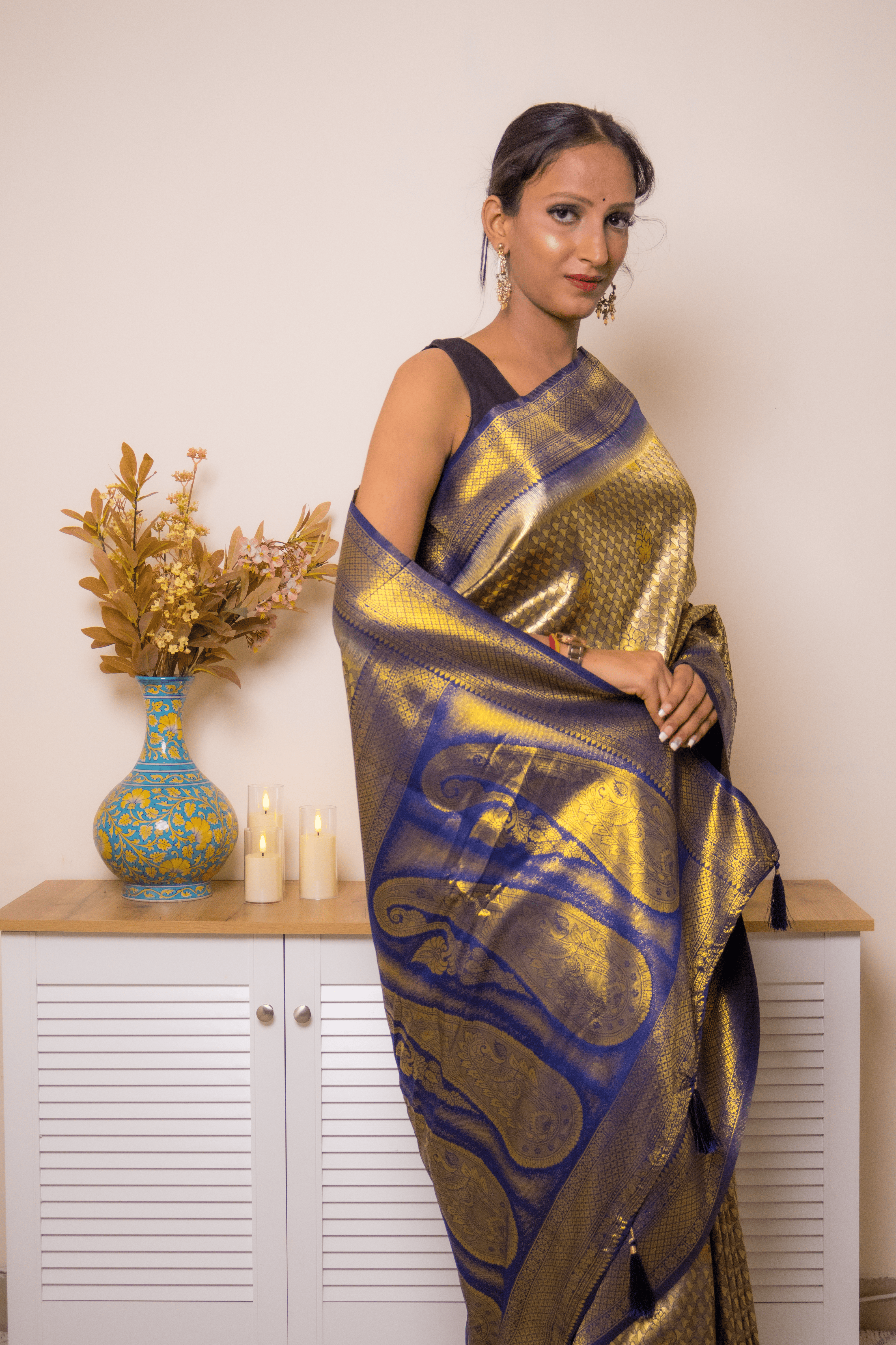 Navy & Gold Paithani Pure Silk Saree - IMG_1192