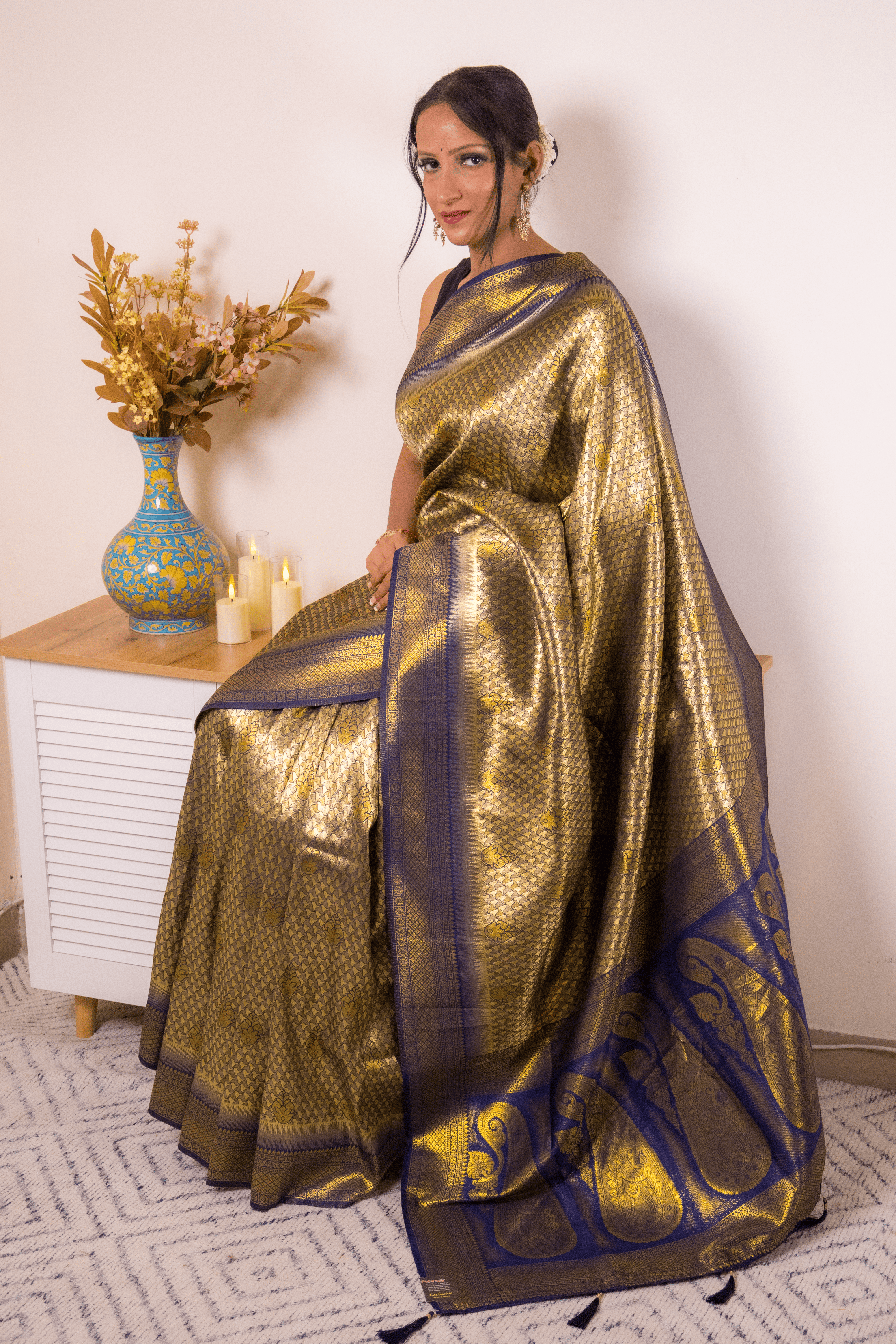 Navy & Gold Paithani Pure Silk Saree - IMG_1196
