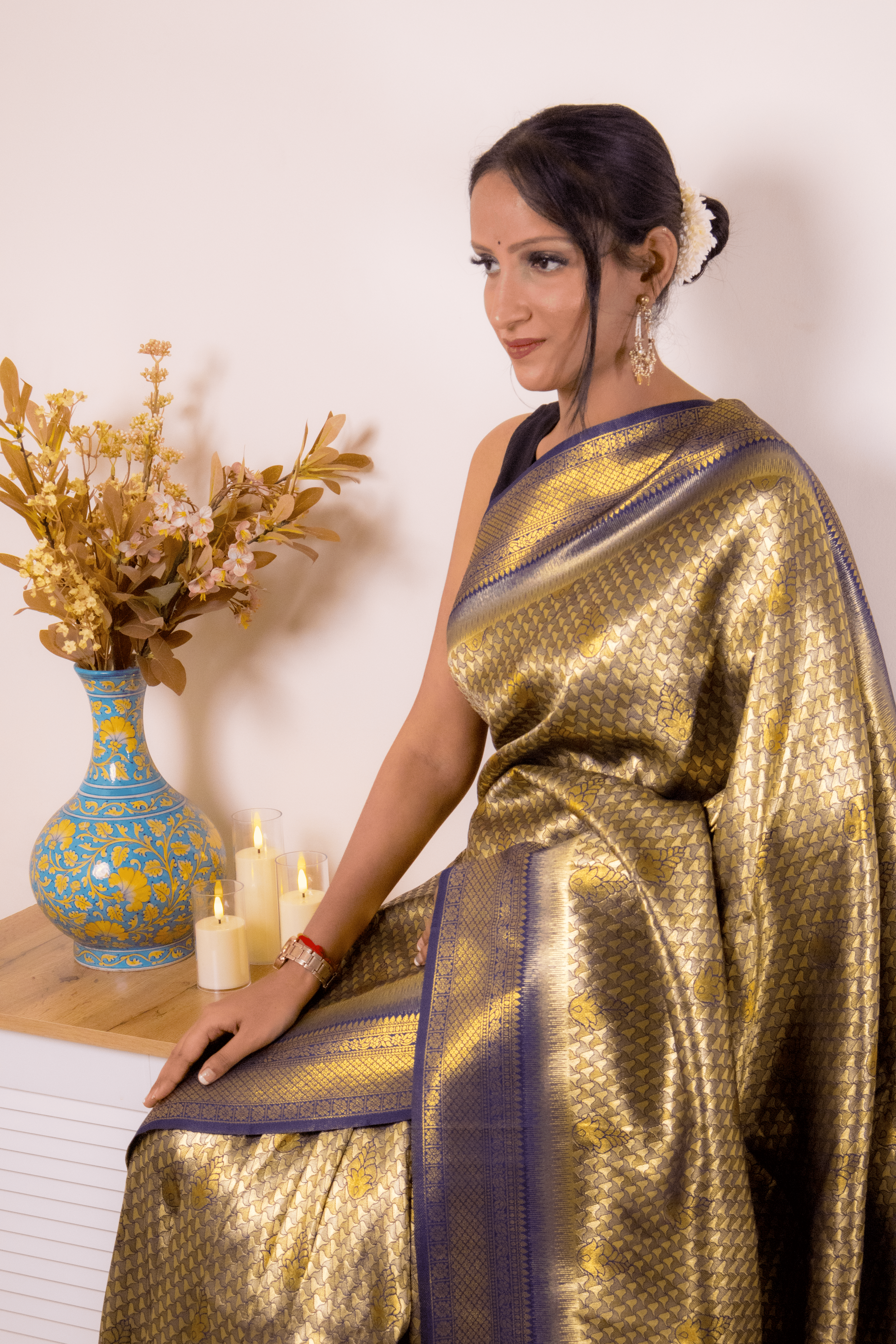Navy & Gold Paithani Pure Silk Saree - IMG_1197