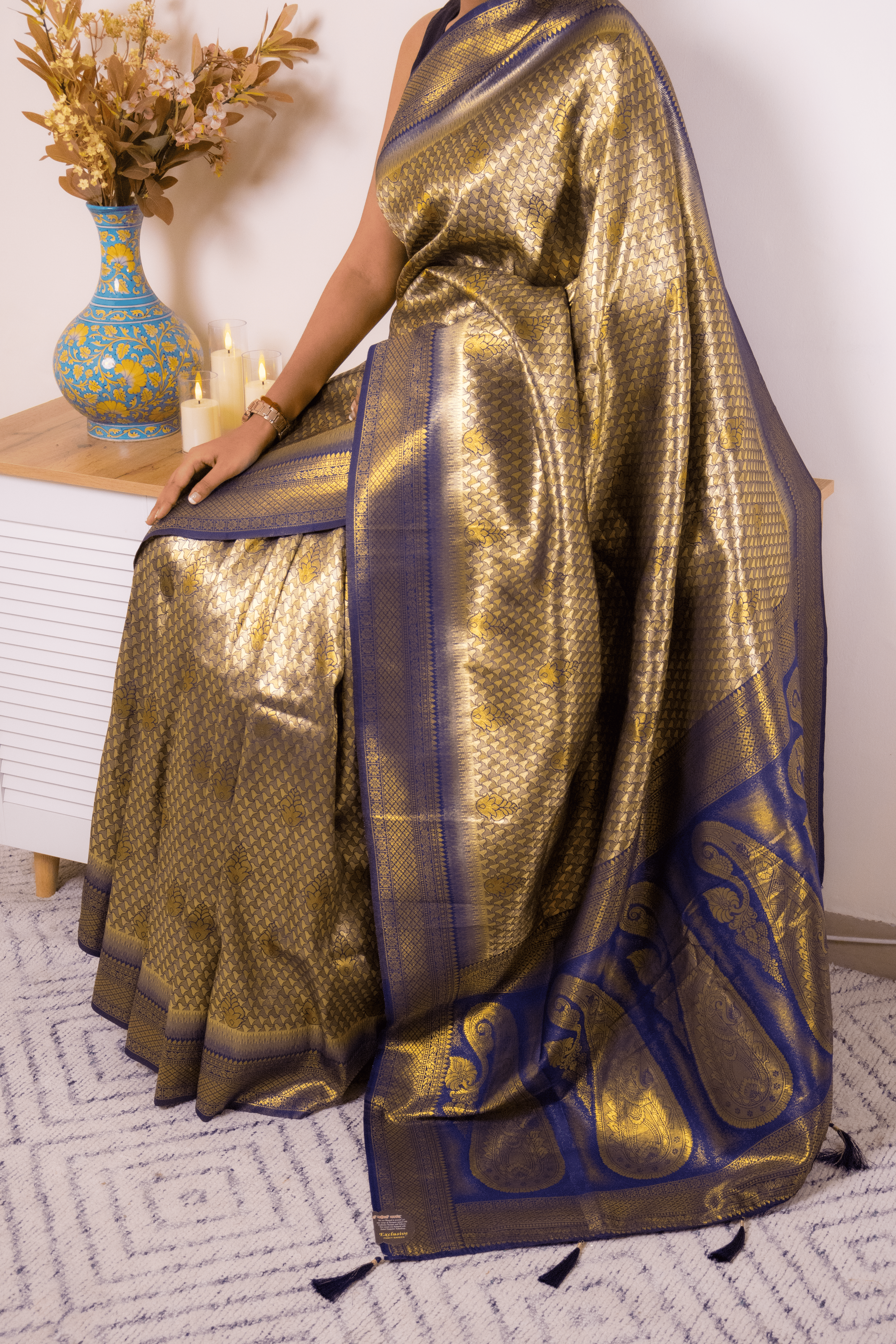 Navy & Gold Paithani Pure Silk Saree - IMG_1198