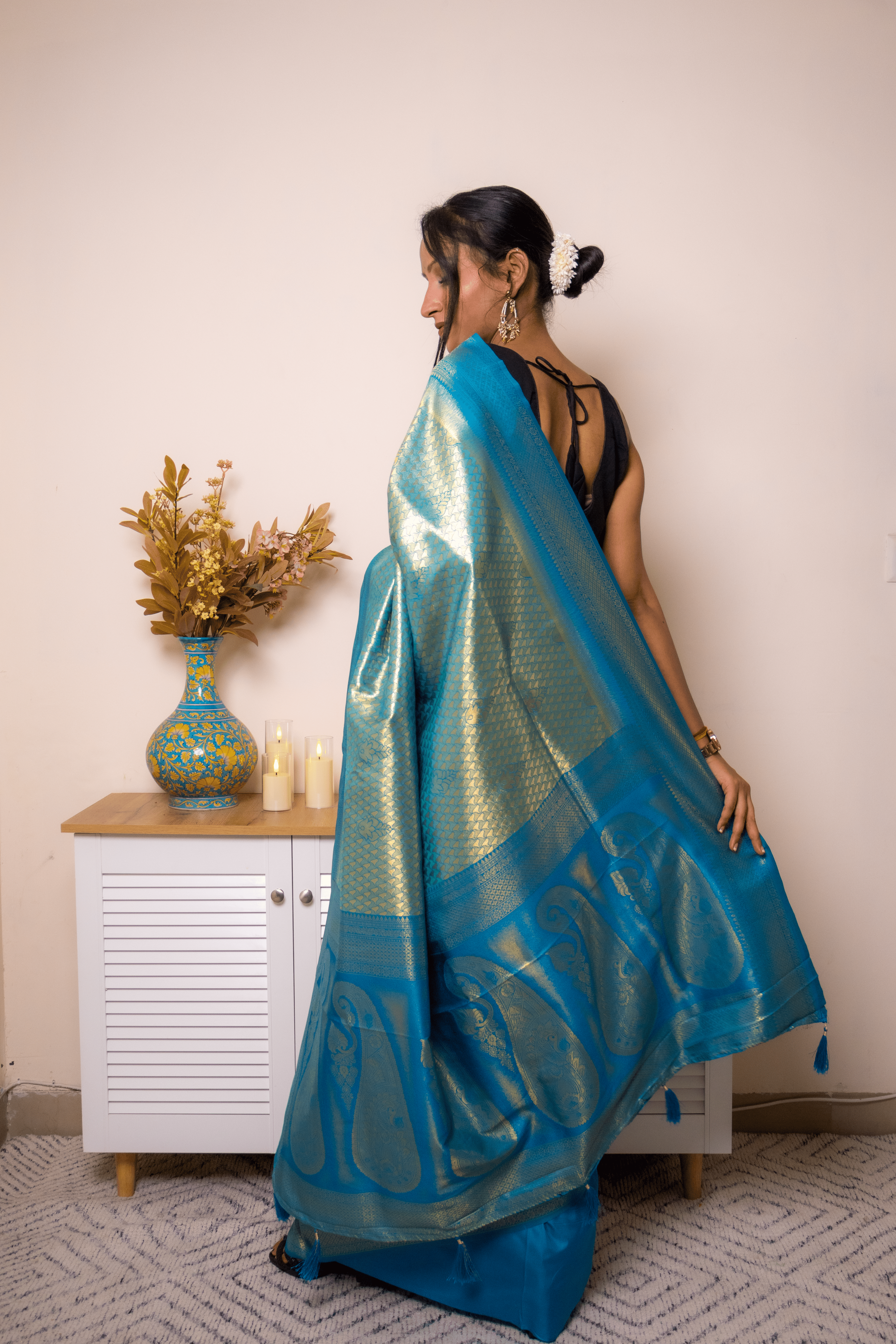 Teal-Gold Paithani Silk Saree with Zari Brocade - IMG_1209