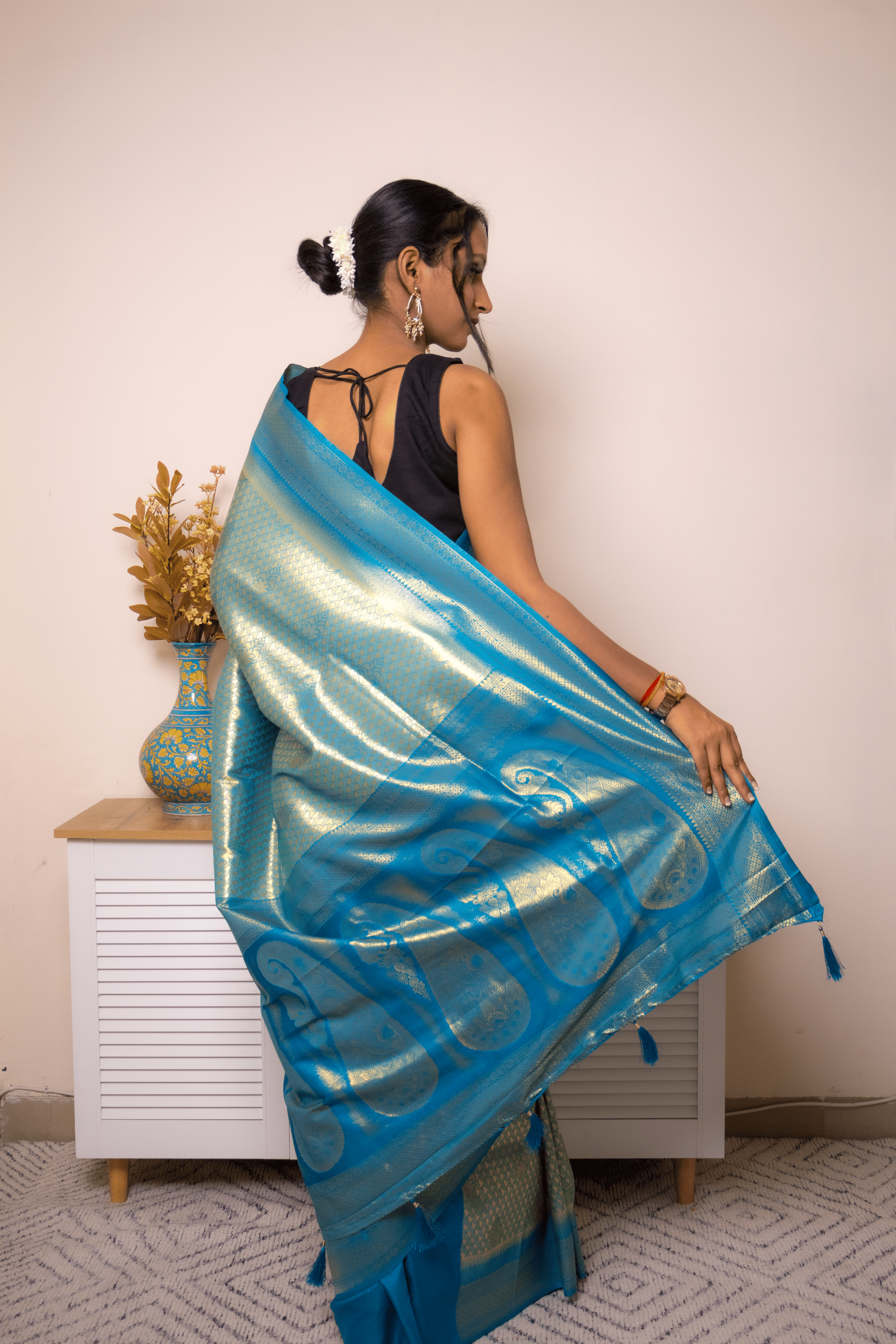 Teal-Gold Paithani Silk Saree with Zari Brocade - IMG_1210