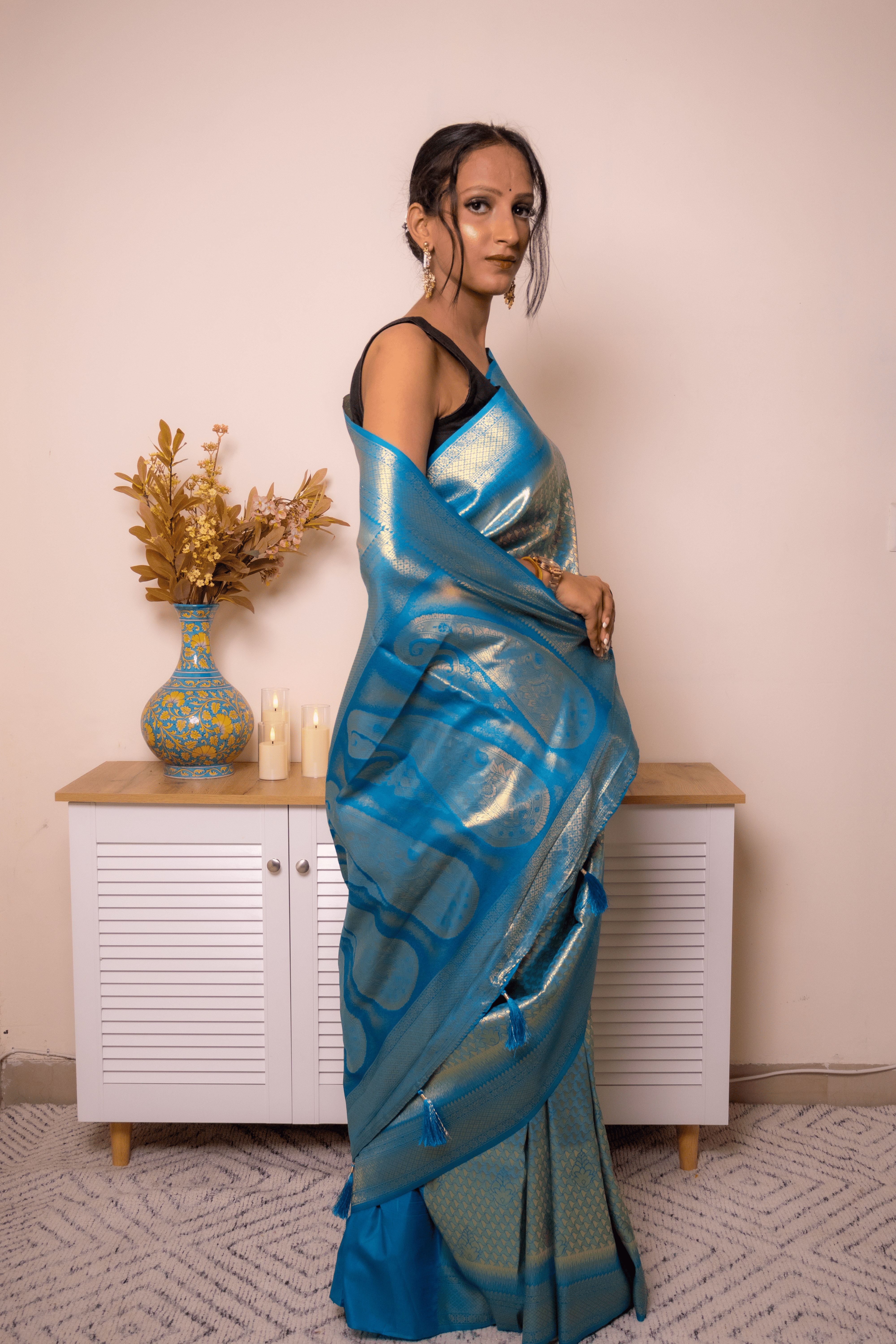 Teal-Gold Paithani Silk Saree with Zari Brocade - IMG_1214