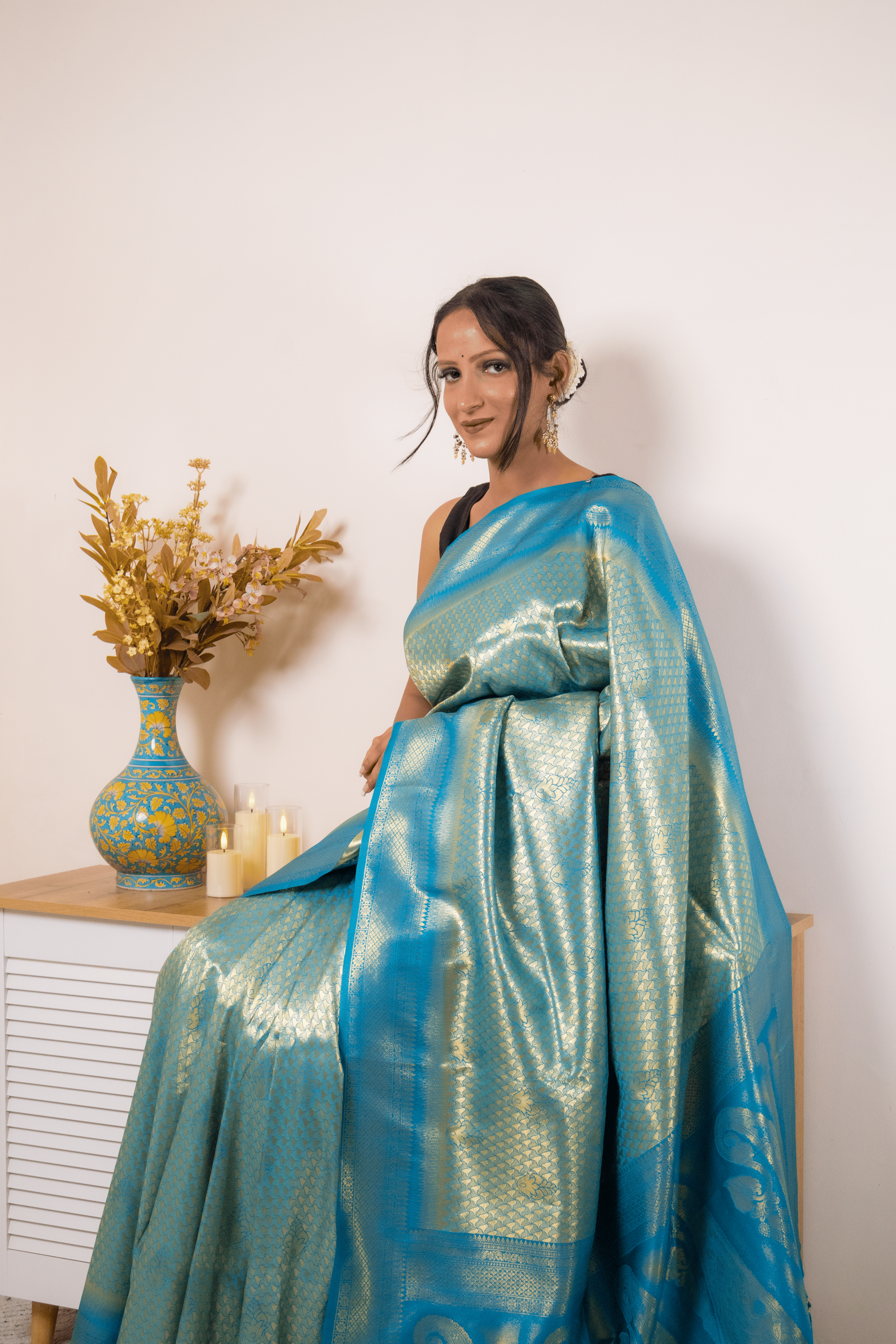 Teal-Gold Paithani Silk Saree with Zari Brocade - IMG_1220