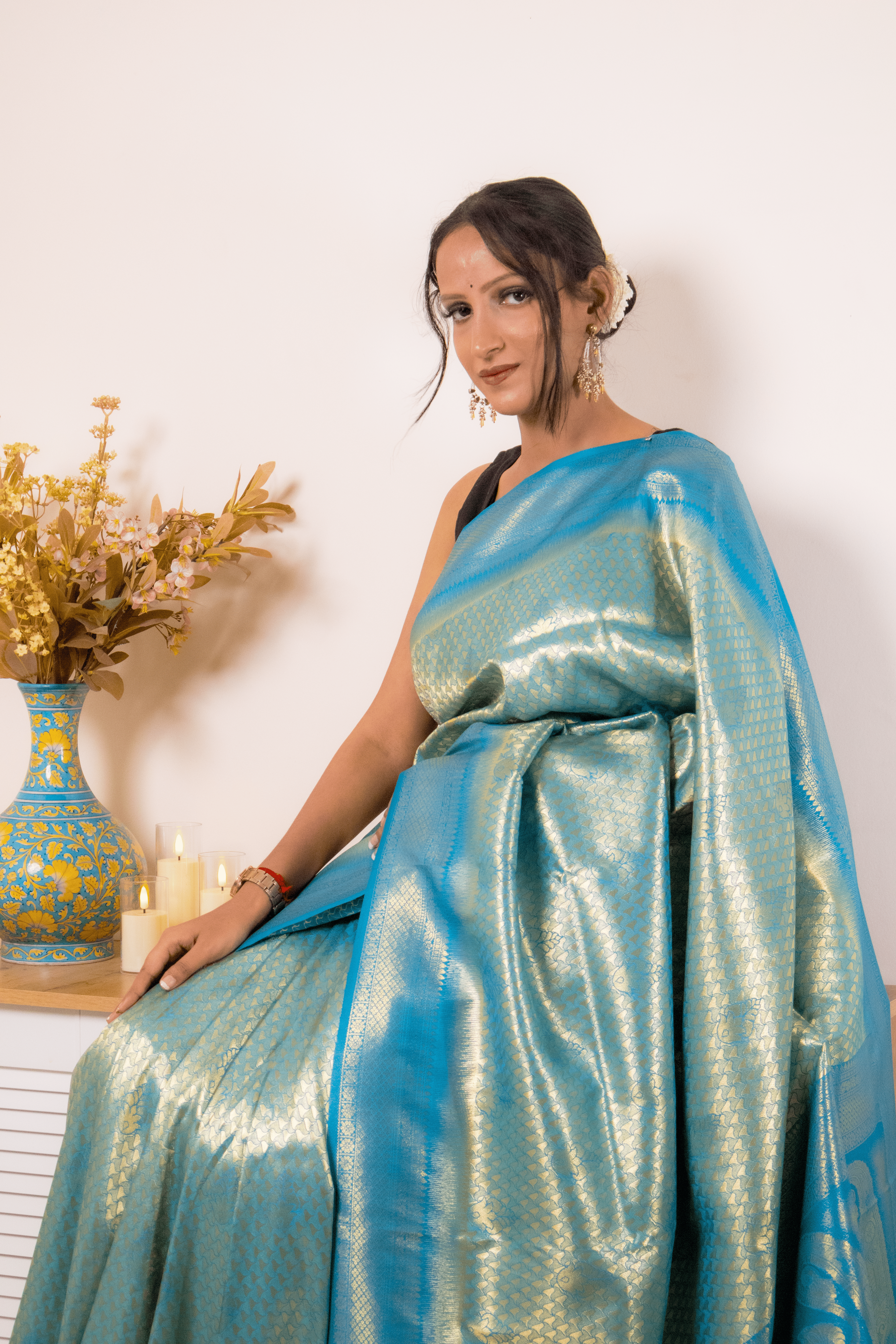 Teal-Gold Paithani Silk Saree with Zari Brocade - IMG_1224