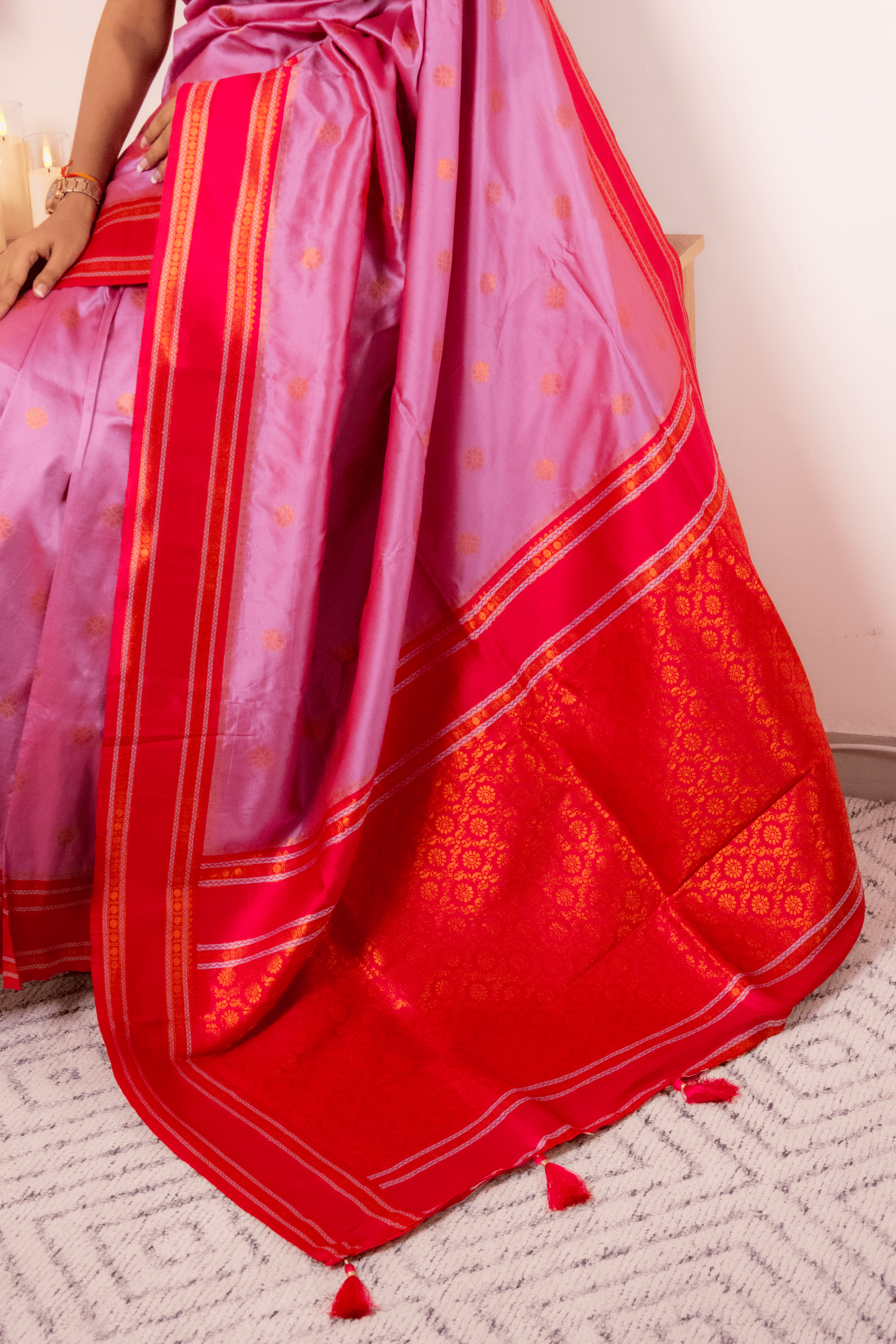 Rose-Lilac Paithani Silk Saree with Red Zari Border - IMG_1271