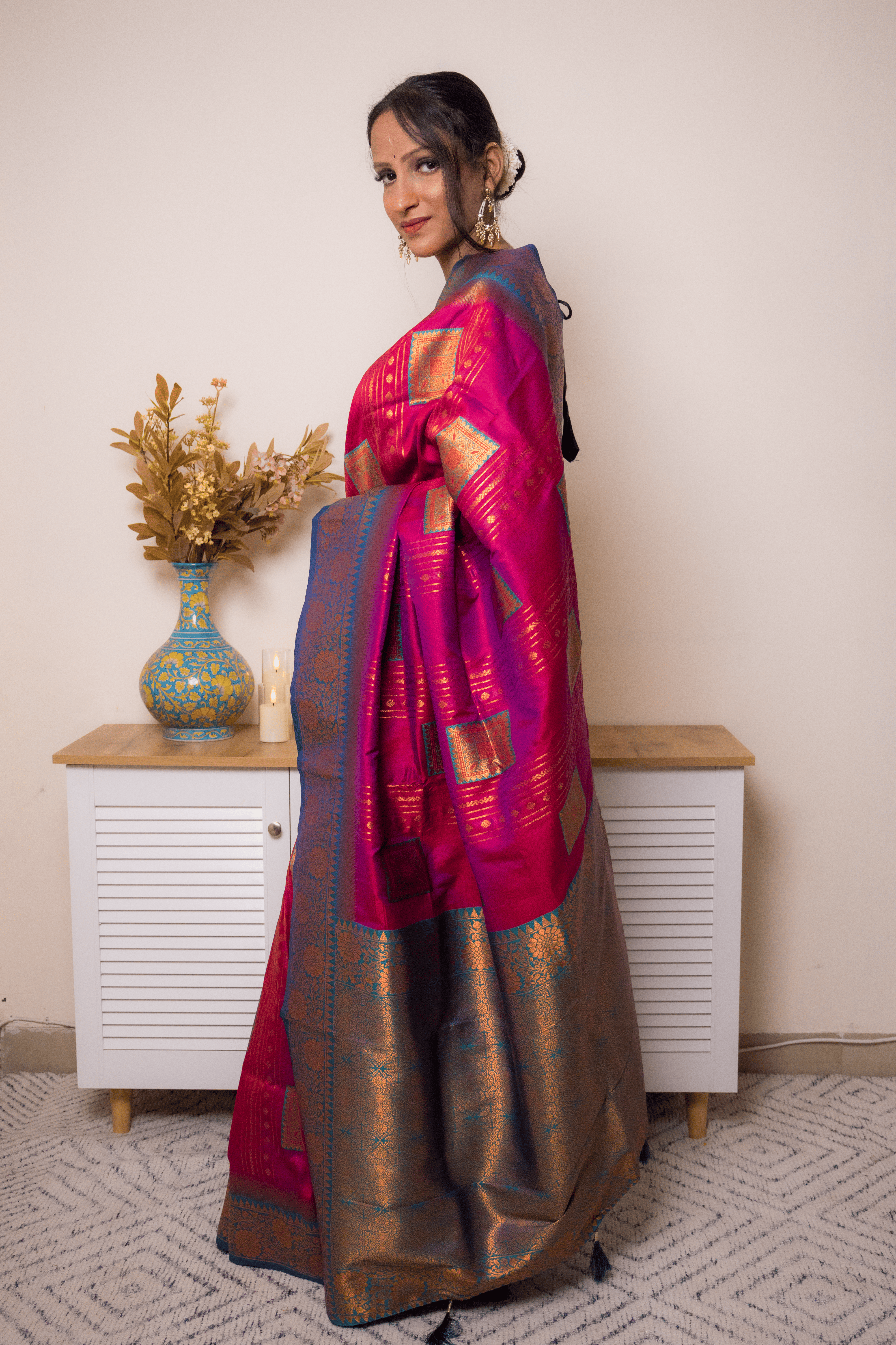 Fuchsia Paithani Silk Saree with Gold Zari Border - IMG_1283