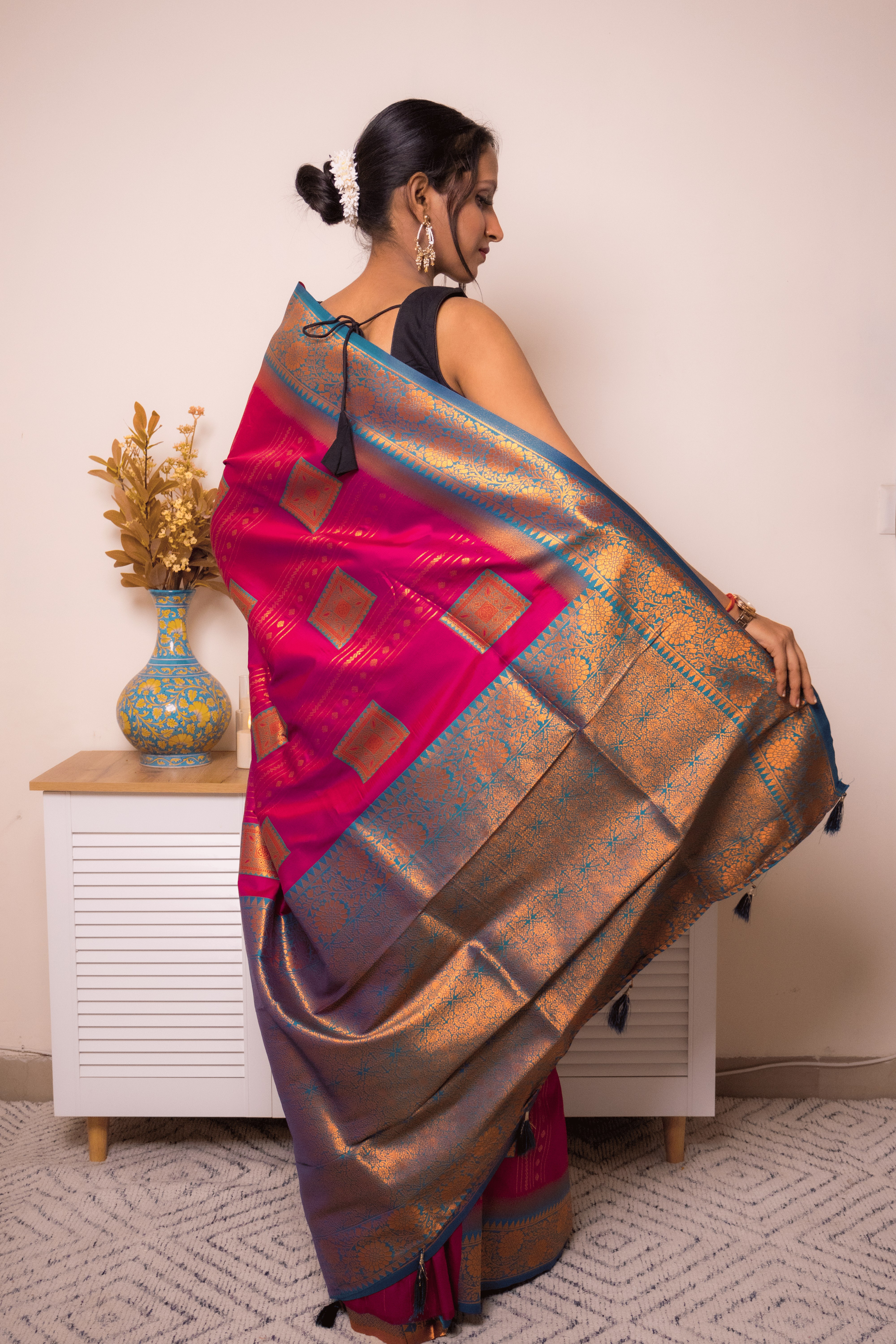 Fuchsia Paithani Silk Saree with Gold Zari Border - IMG_1284