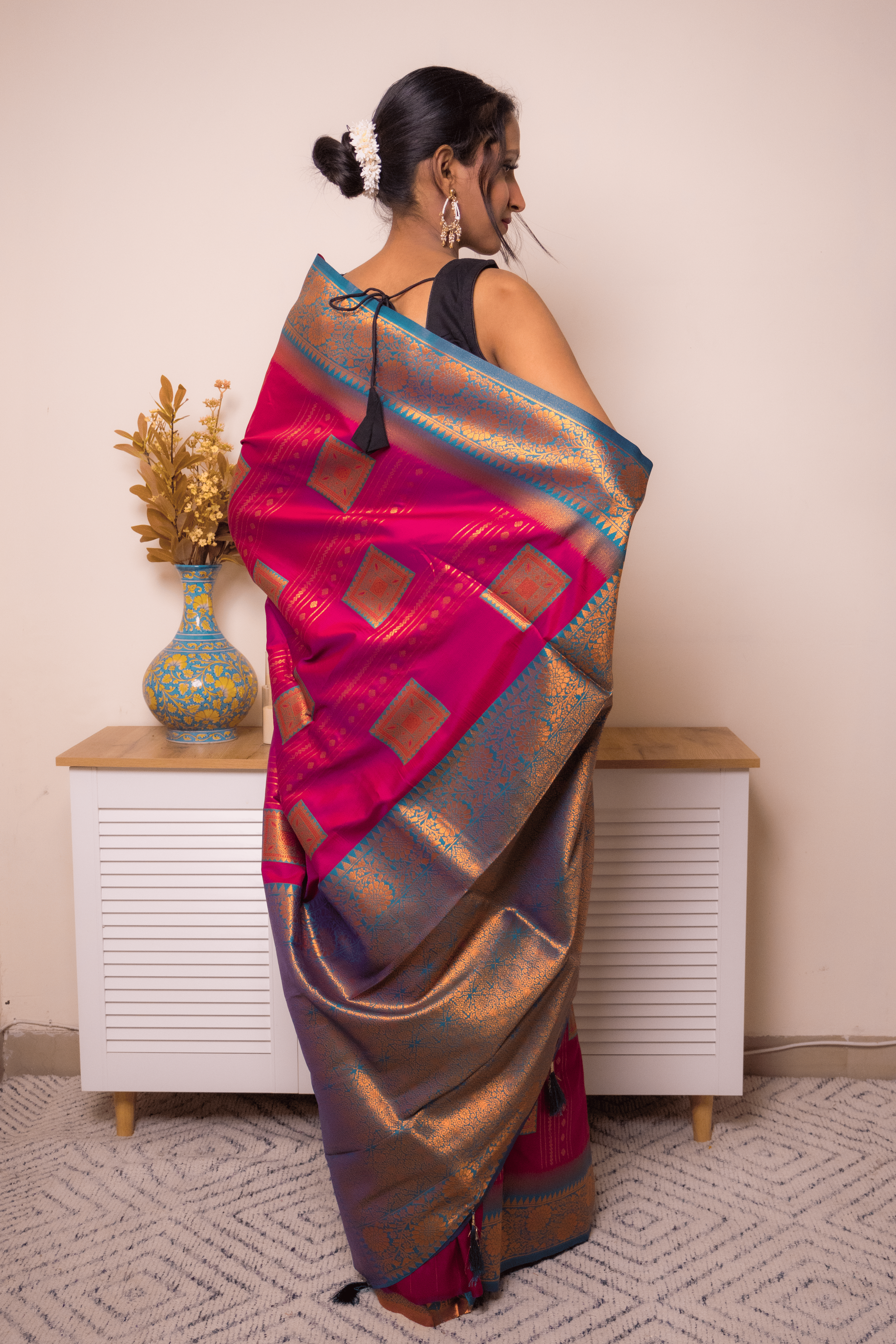 Fuchsia Paithani Silk Saree with Gold Zari Border - IMG_1286