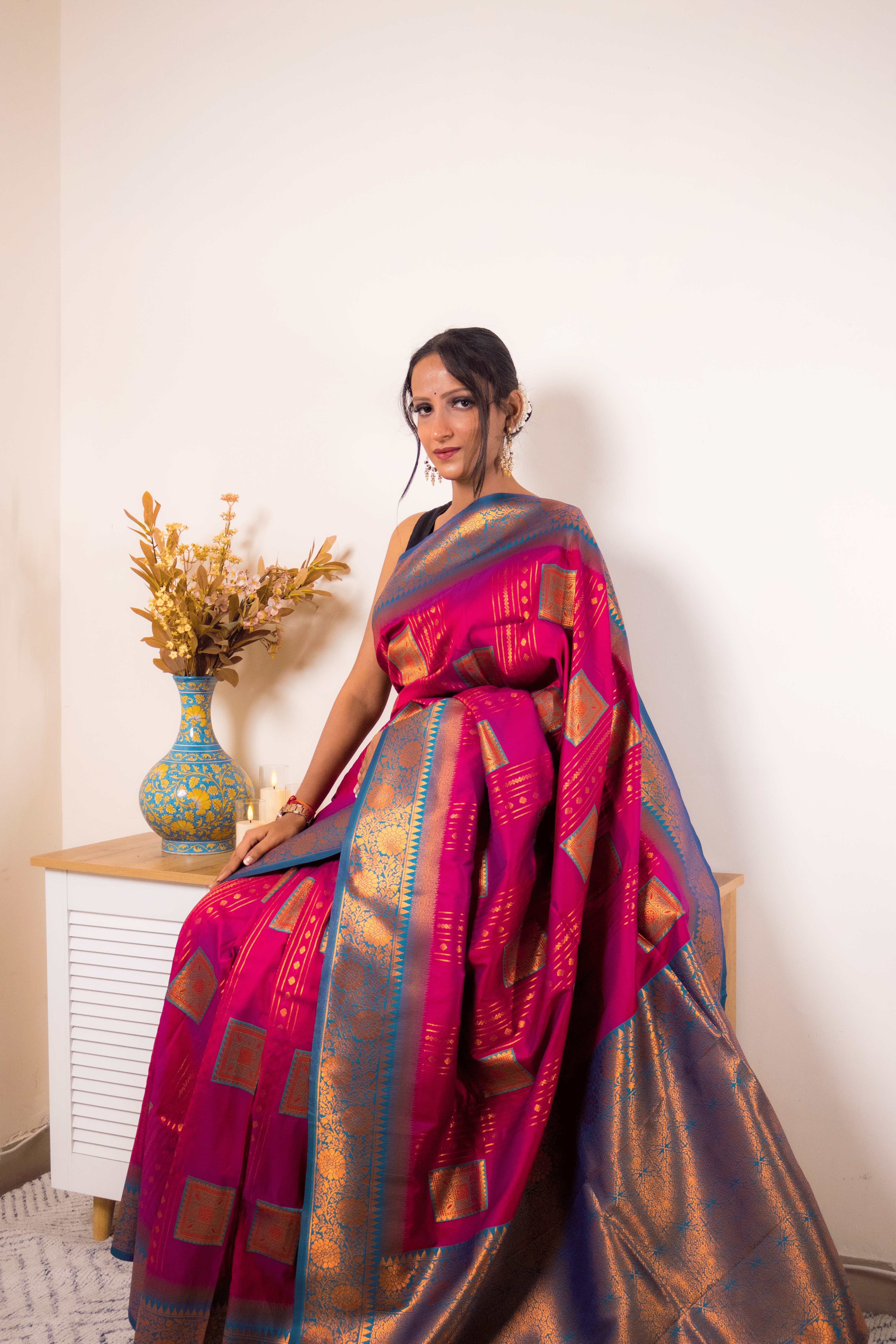 Fuchsia Paithani Silk Saree with Gold Zari Border - IMG_1290