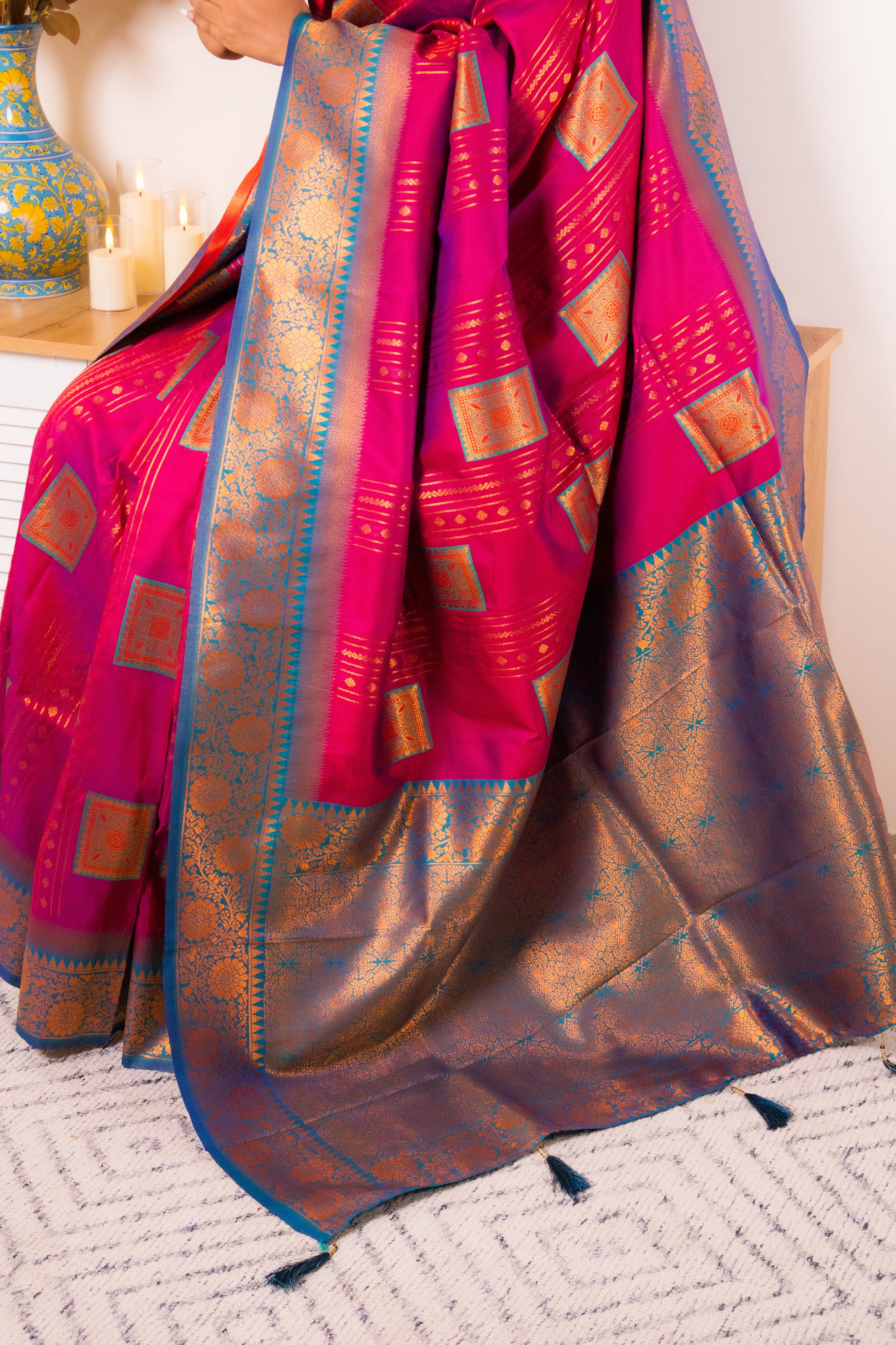 Fuchsia Paithani Silk Saree with Gold Zari Border - IMG_1297