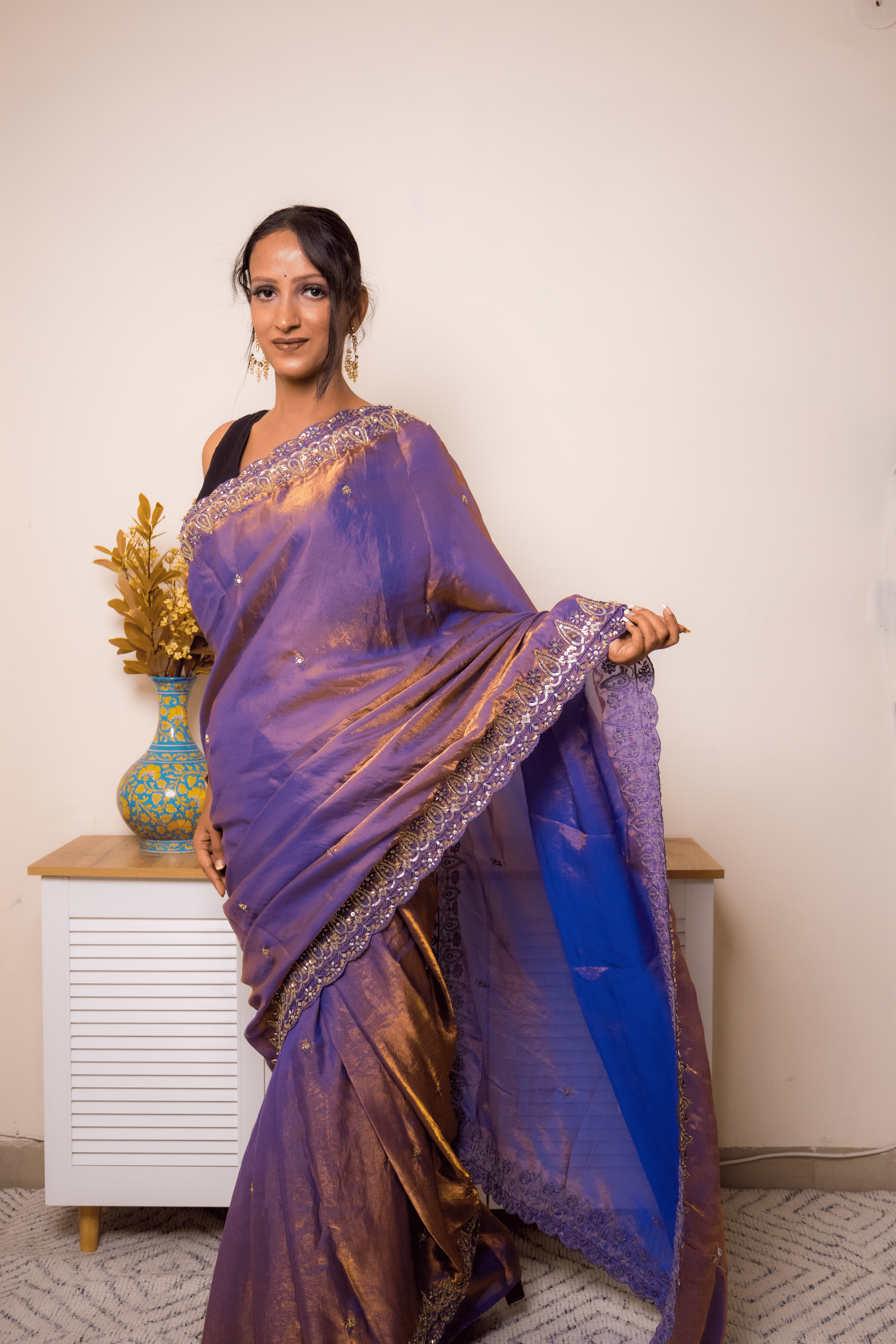 Royal Purple Banarasi Silk Saree with Gold Zari Border - IMG_1311