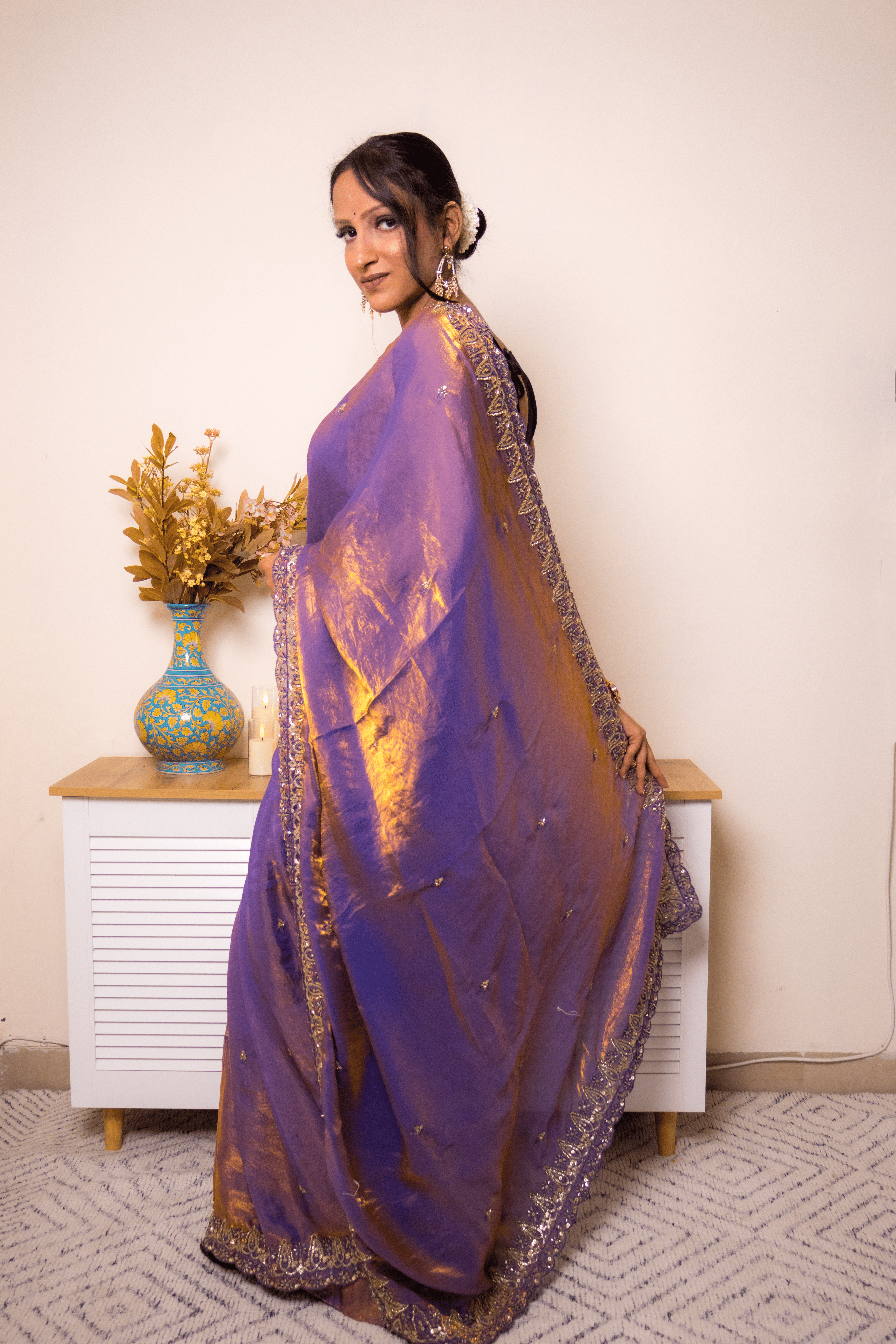 Royal Purple Banarasi Silk Saree with Gold Zari Border - IMG_1314