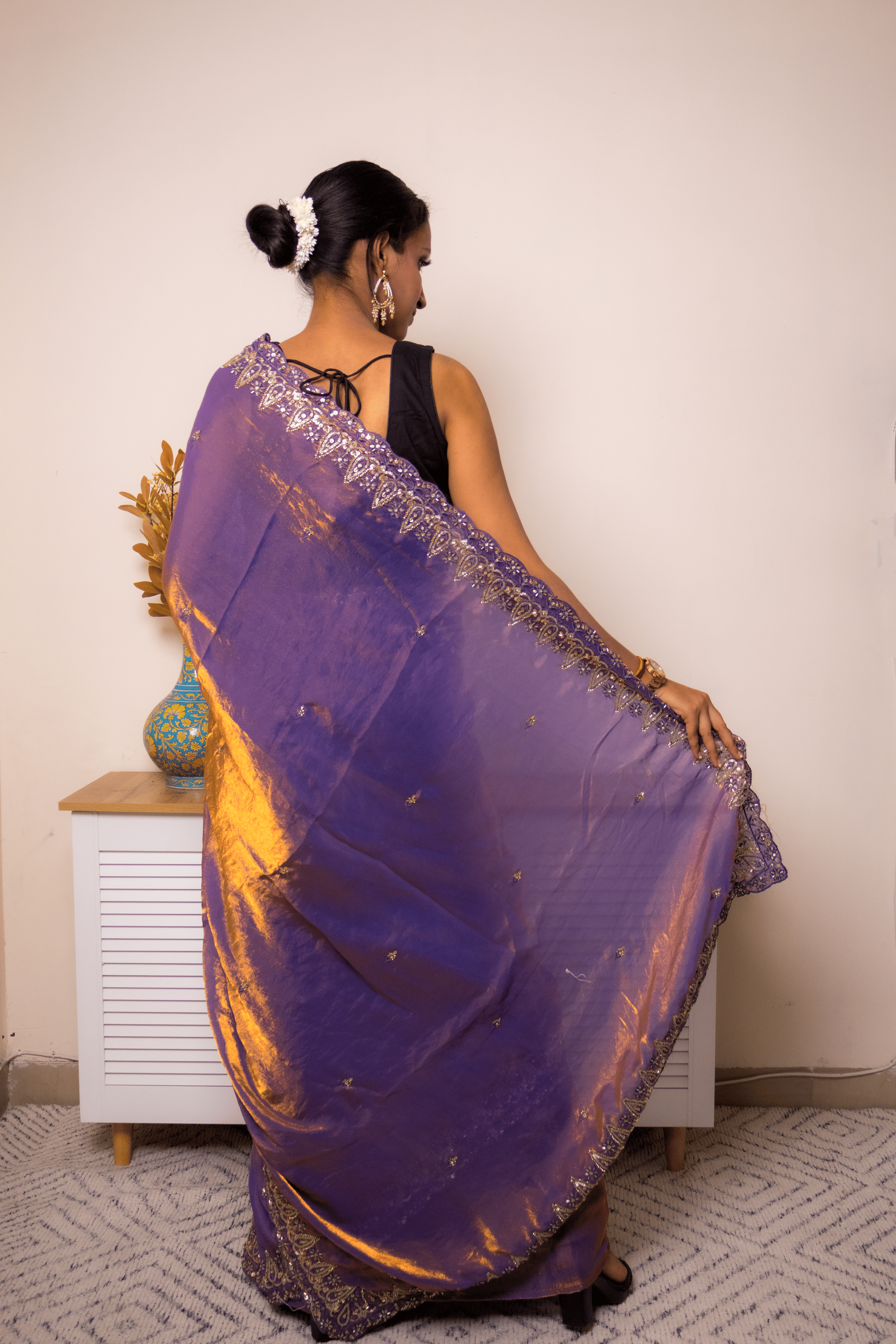 Royal Purple Banarasi Silk Saree with Gold Zari Border - IMG_1315