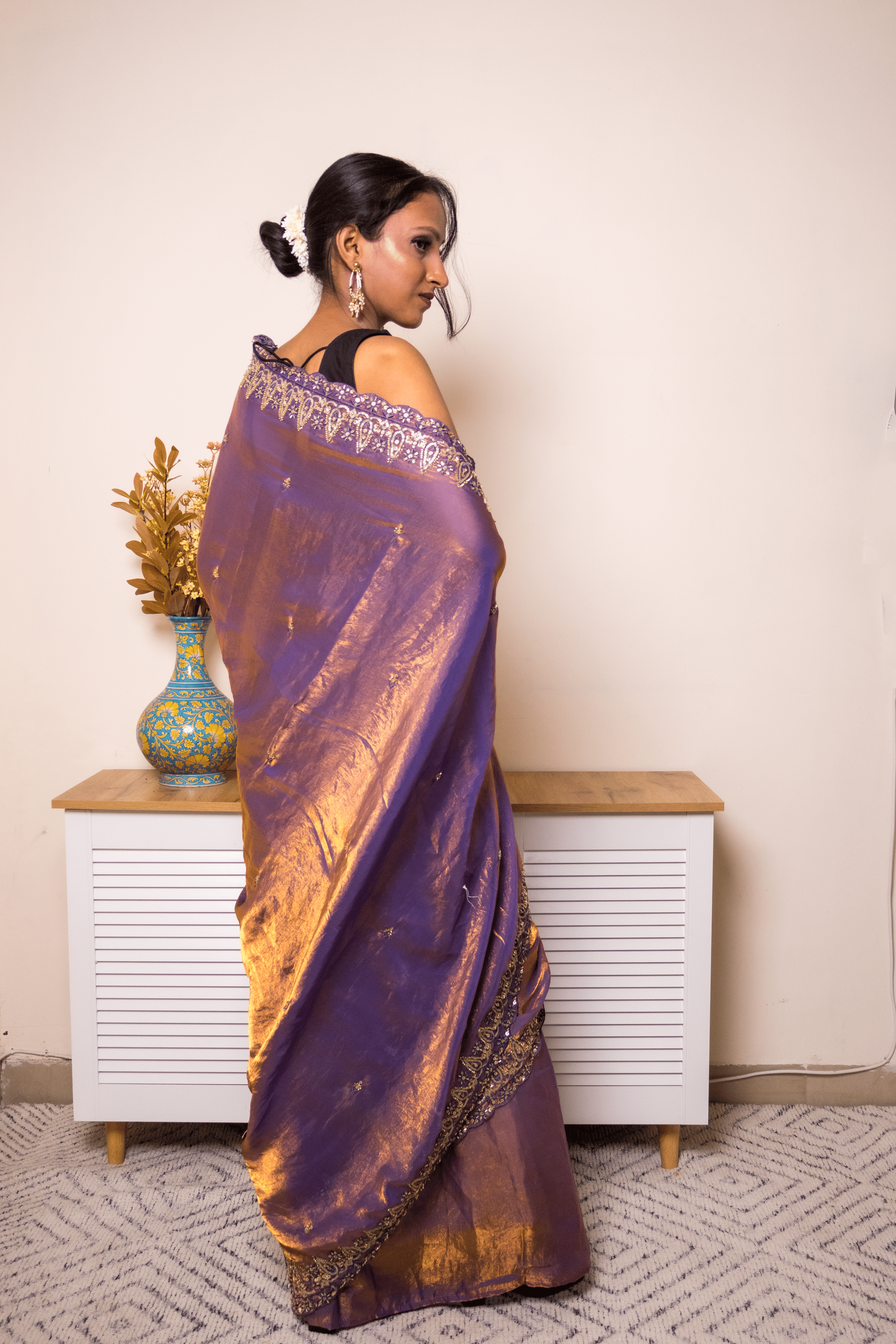 Royal Purple Banarasi Silk Saree with Gold Zari Border - IMG_1316