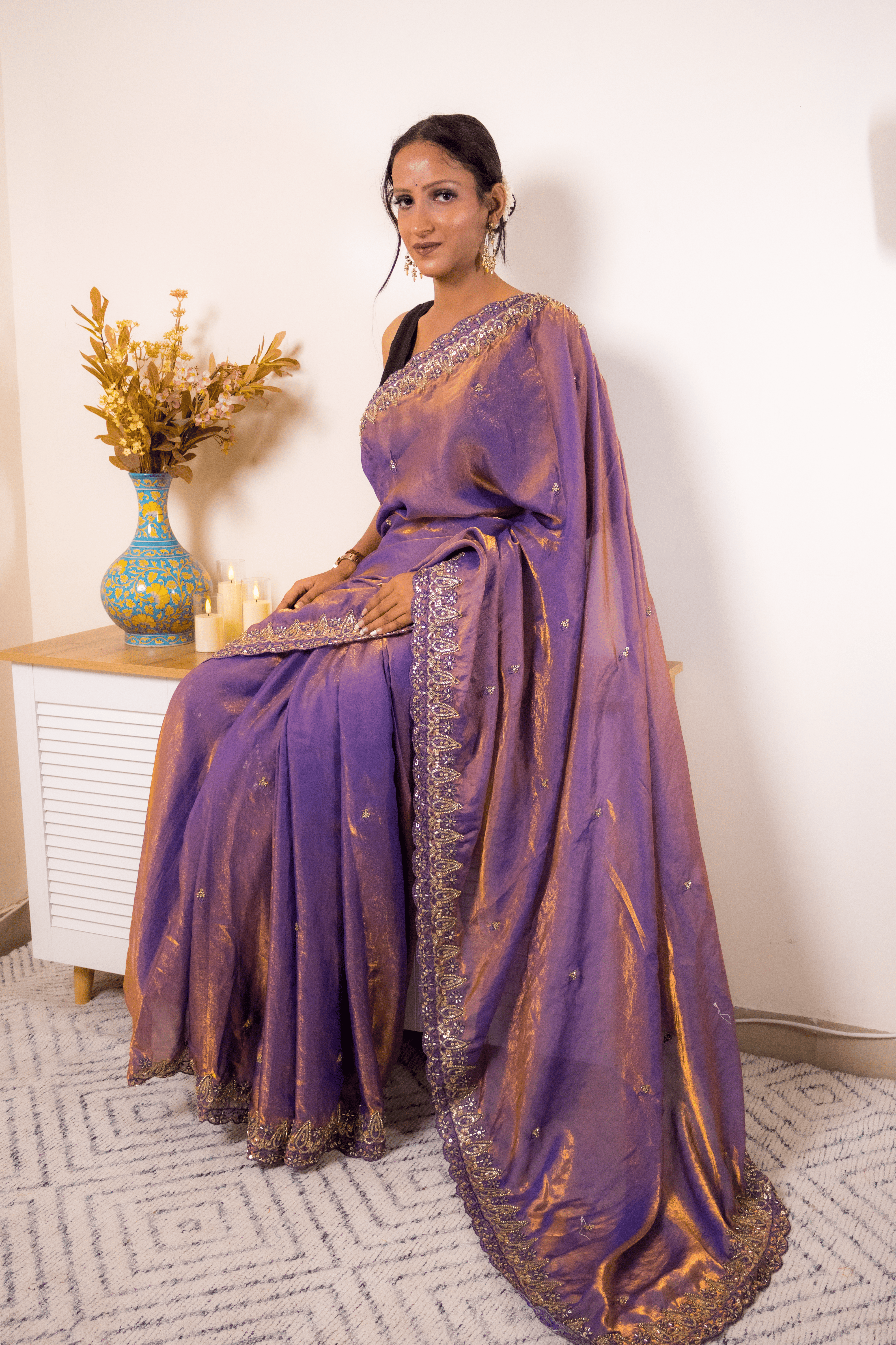 Royal Purple Banarasi Silk Saree with Gold Zari Border - IMG_1323