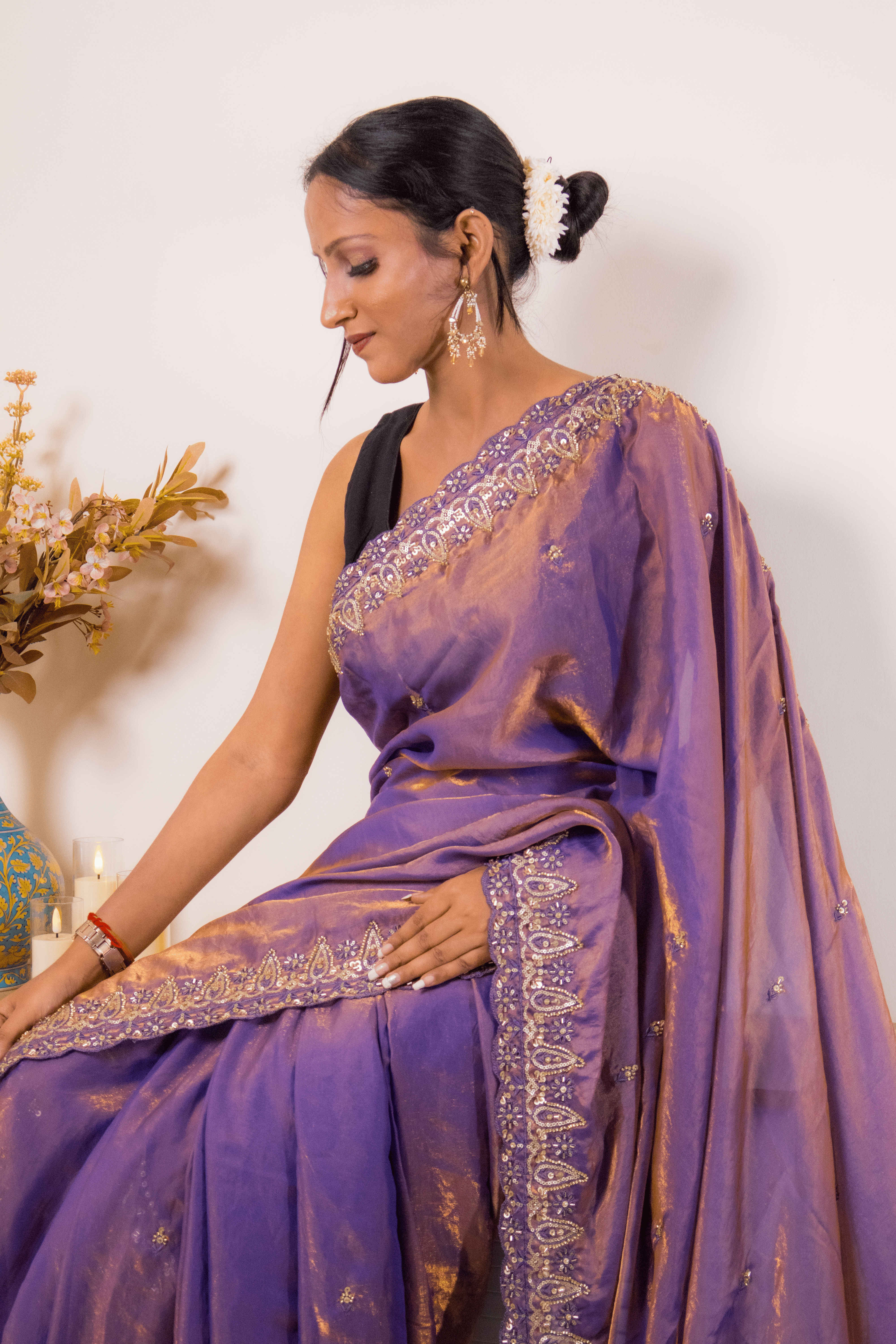 Royal Purple Banarasi Silk Saree with Gold Zari Border - IMG_1325