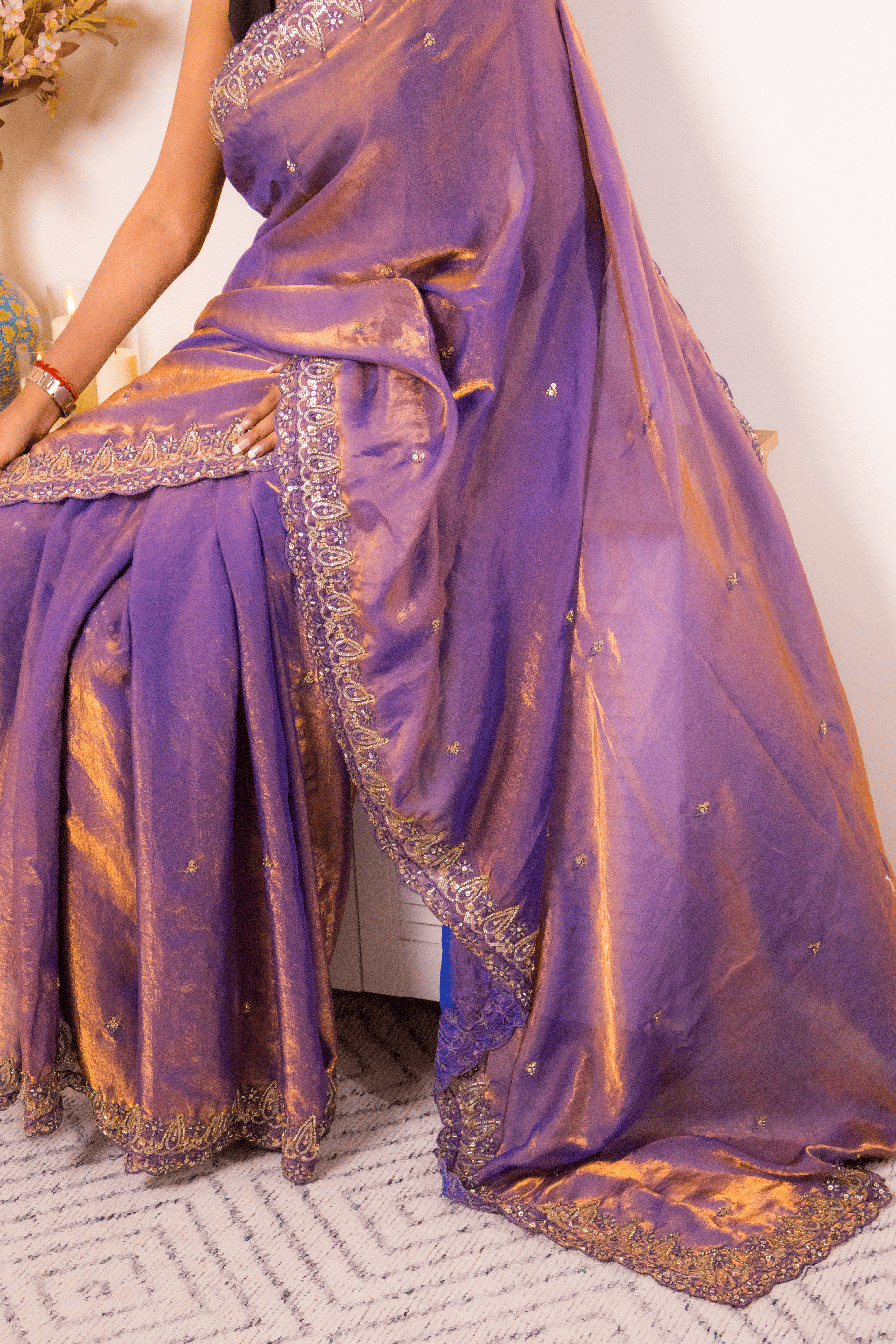 Royal Purple Banarasi Silk Saree with Gold Zari Border - IMG_1327