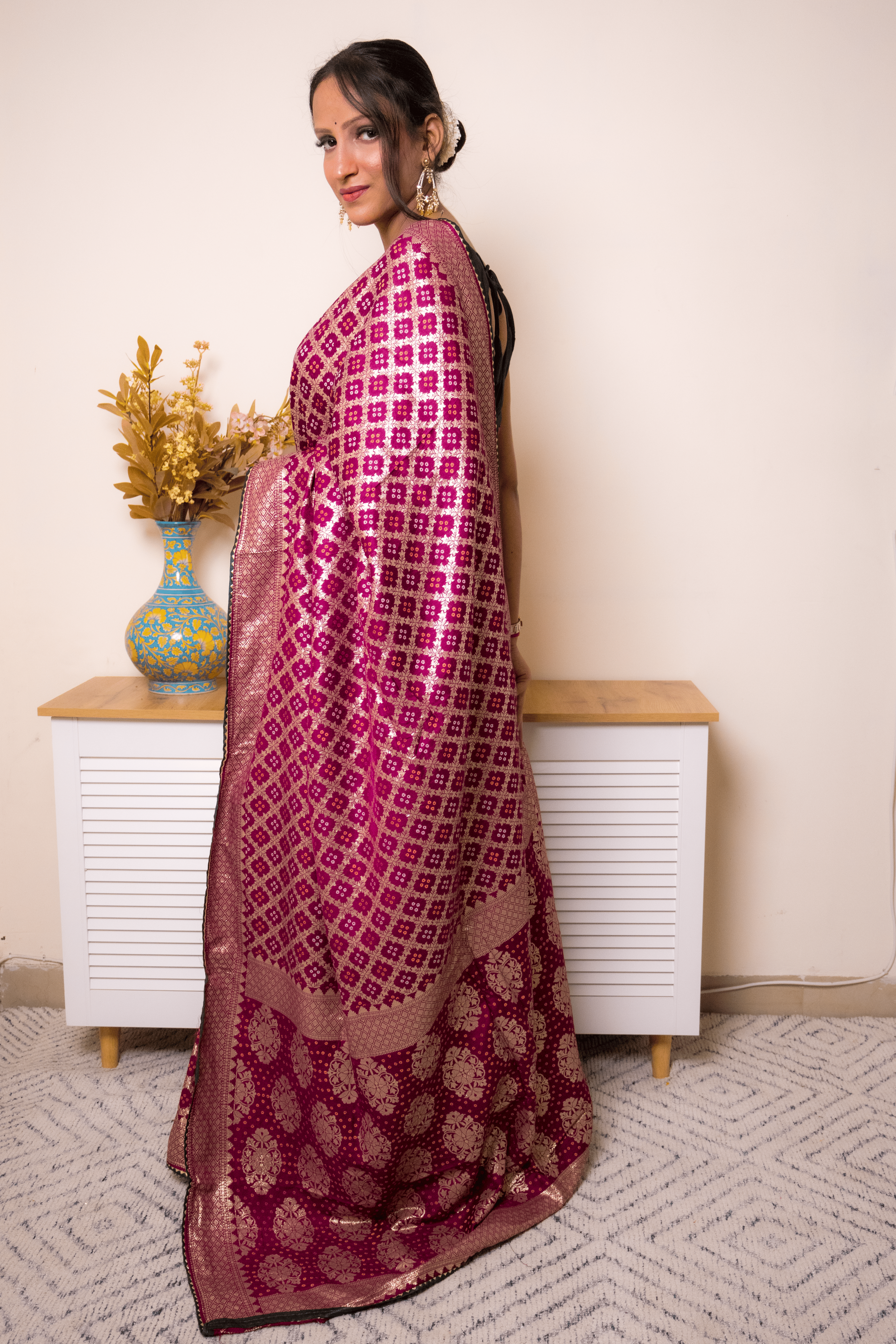 Magenta Banarasi Brocade Silk Saree with Gold Zari - IMG_1355