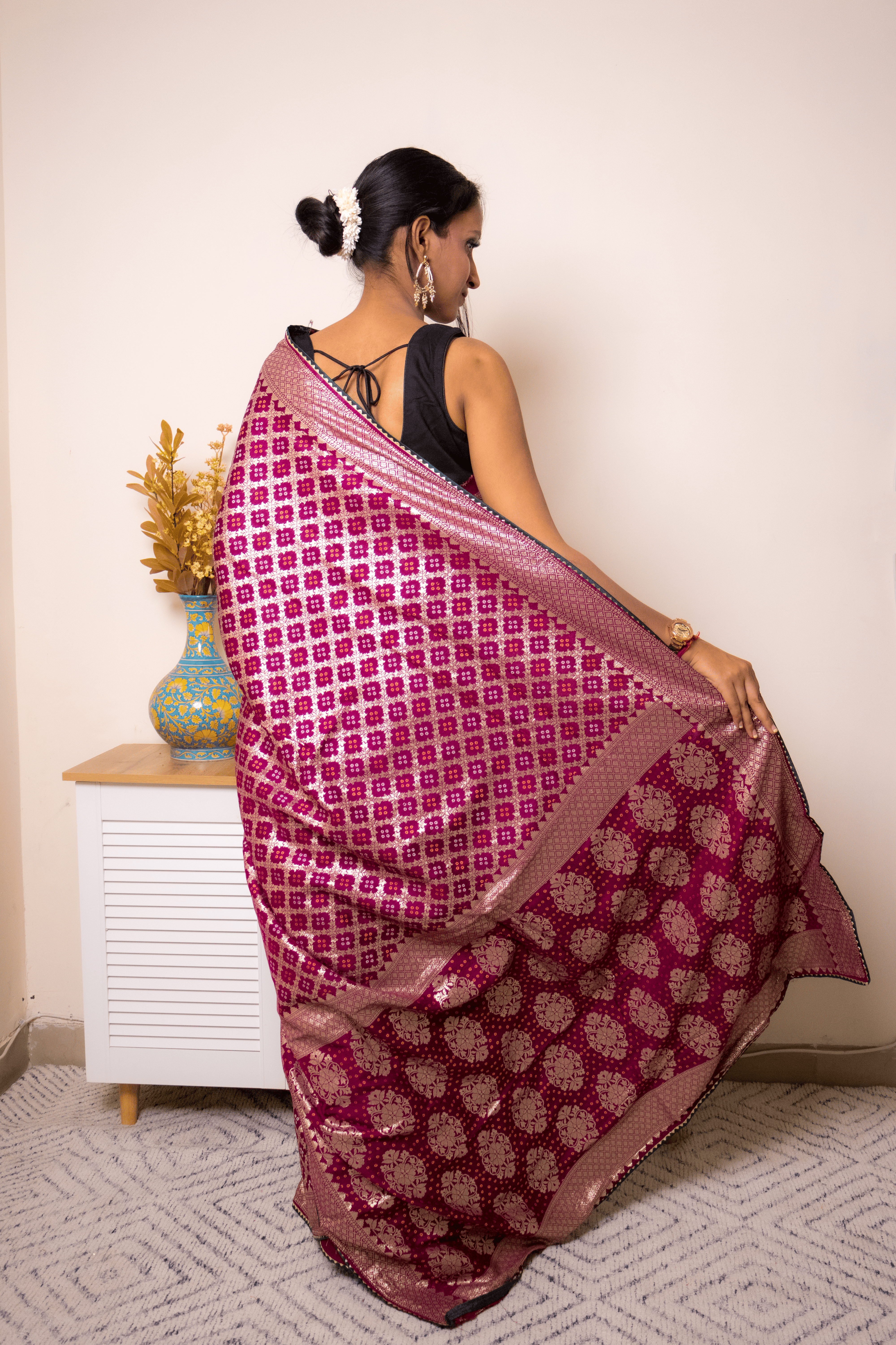 Magenta Banarasi Brocade Silk Saree with Gold Zari - IMG_1356