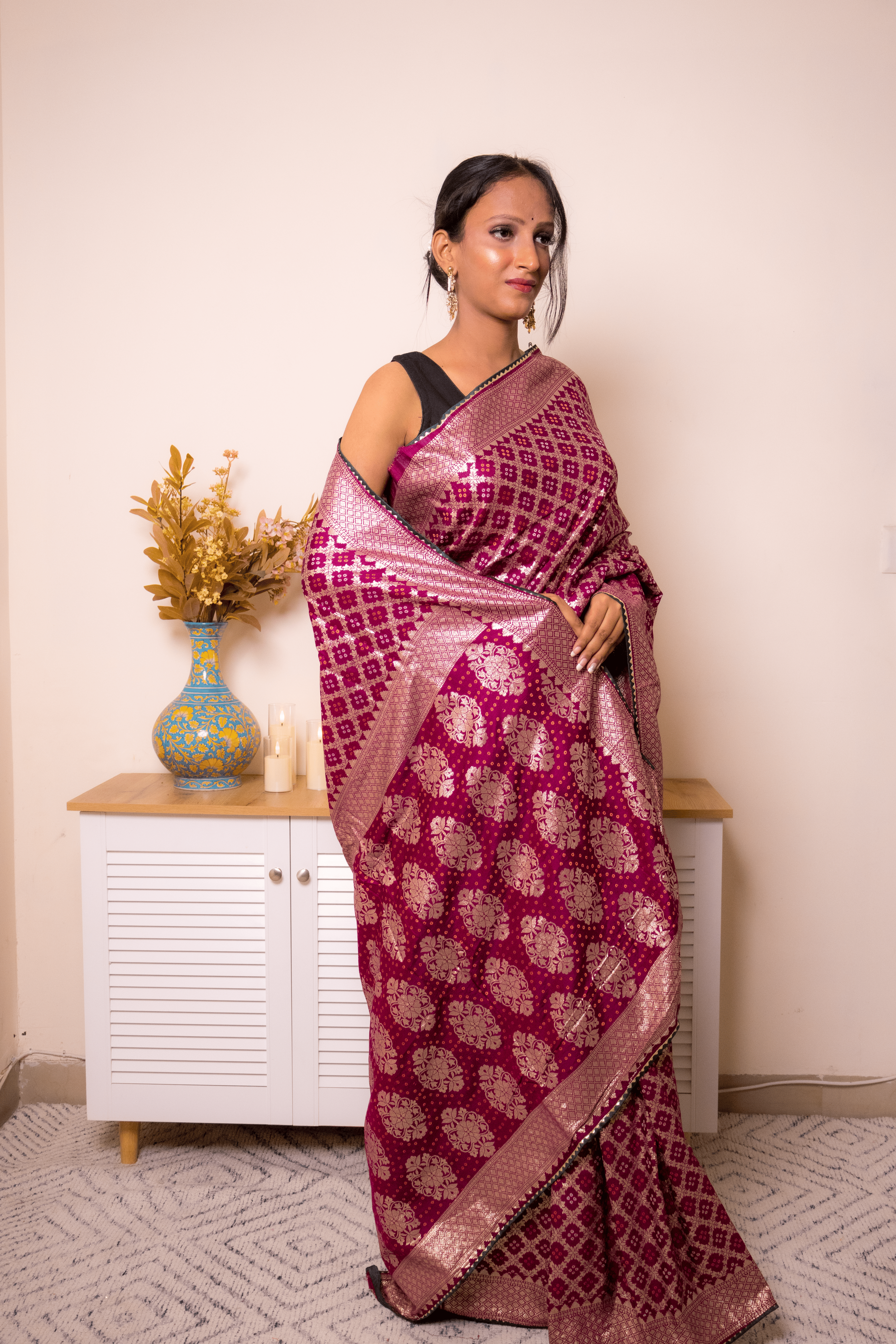 Magenta Banarasi Brocade Silk Saree with Gold Zari - IMG_1360
