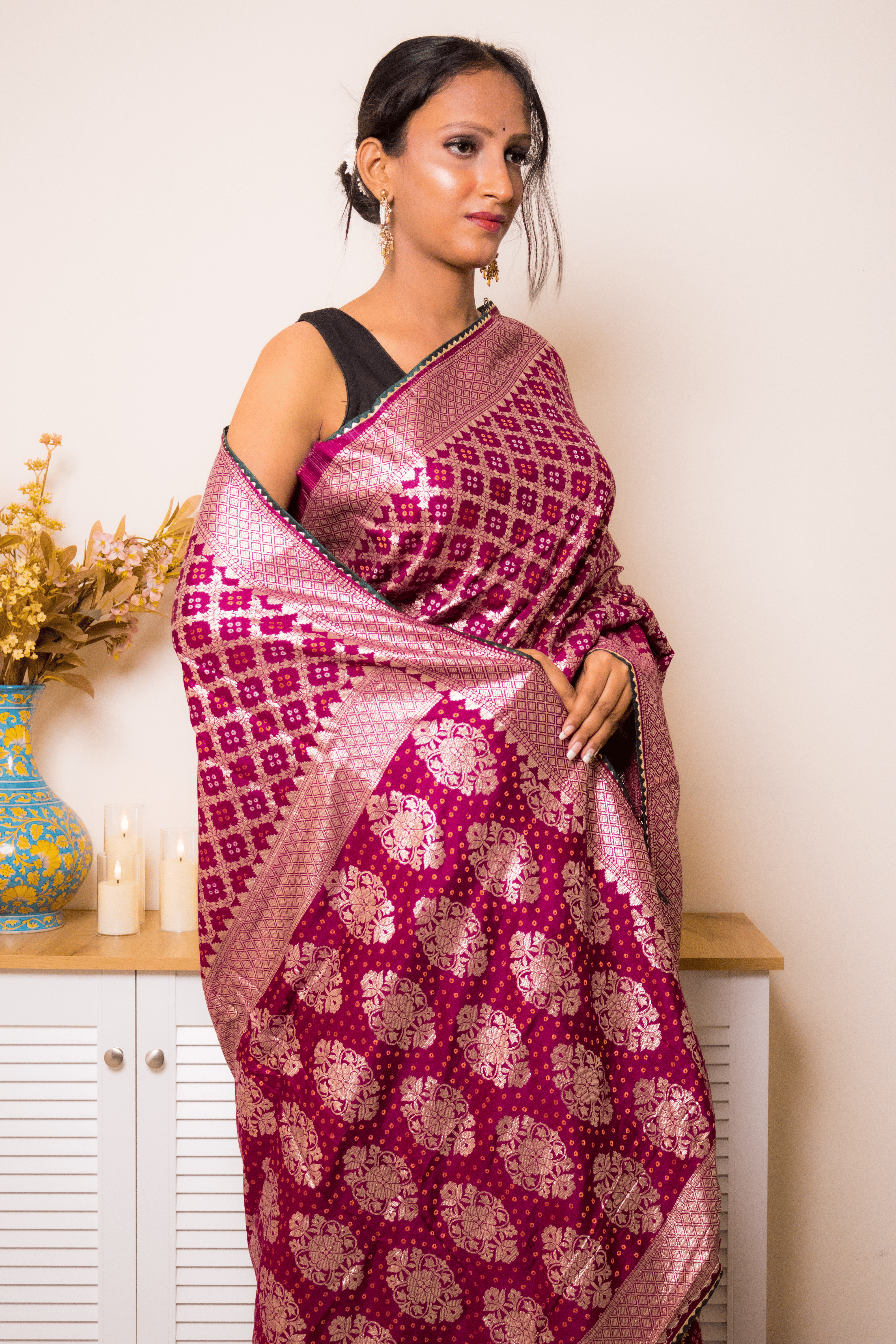 Magenta Banarasi Brocade Silk Saree with Gold Zari - IMG_1361