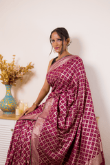 Magenta Banarasi Brocade Silk Saree with Gold Zari - IMG_1362