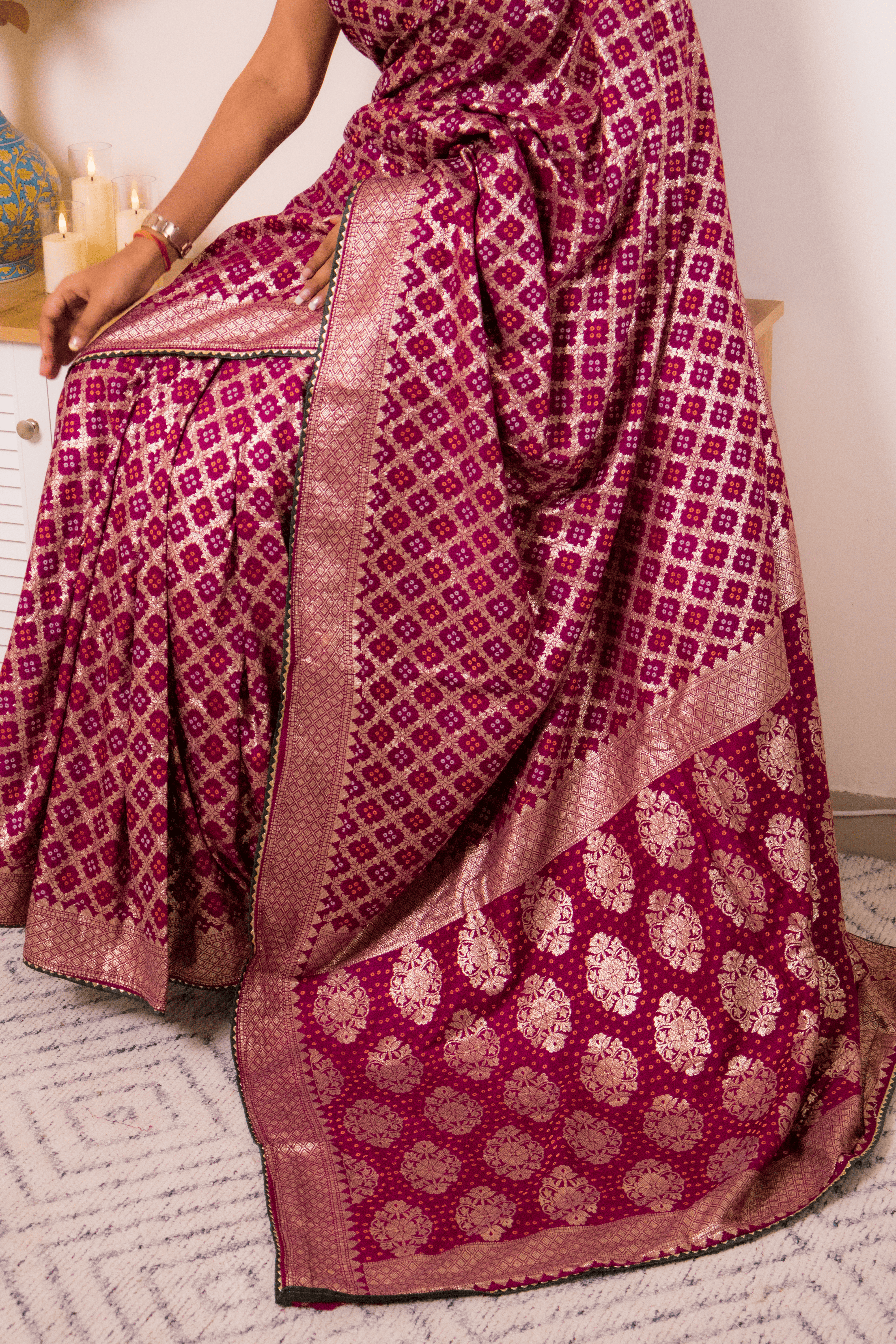 Magenta Banarasi Brocade Silk Saree with Gold Zari - IMG_1366