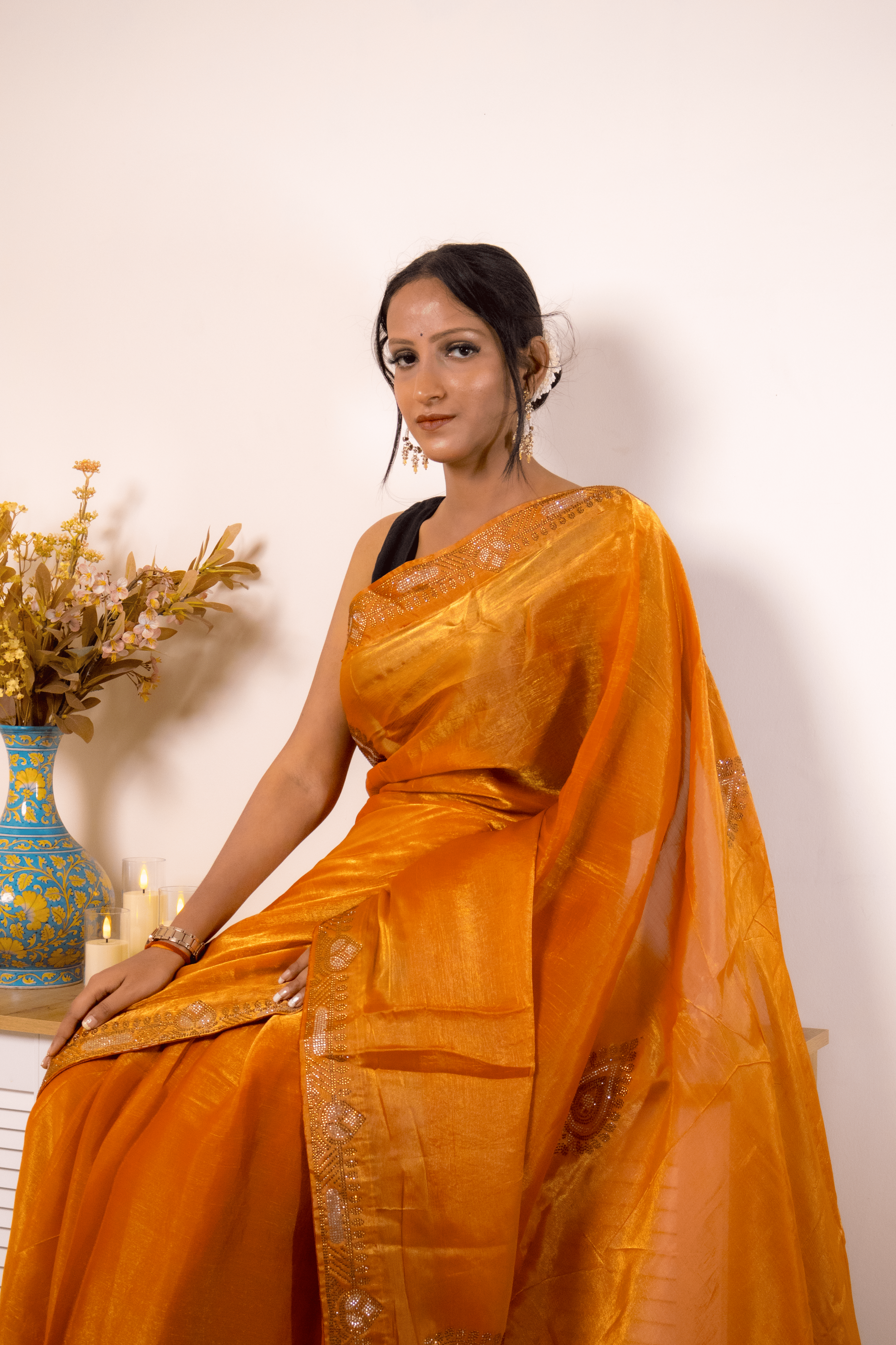 Orange Pure Silk Saree with Gold Zari Paisley Border - IMG_1404