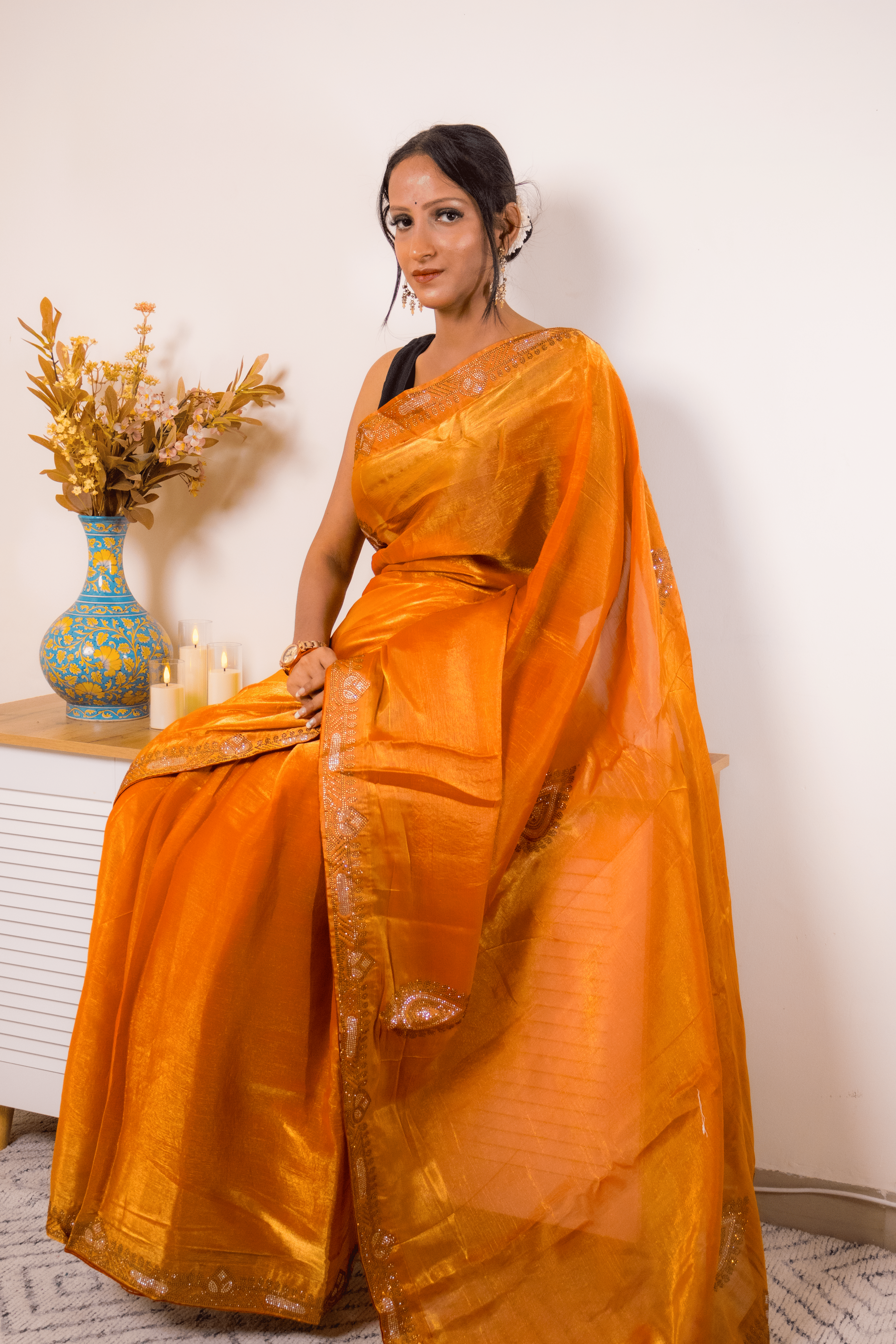 Orange Pure Silk Saree with Gold Zari Paisley Border - IMG_1406