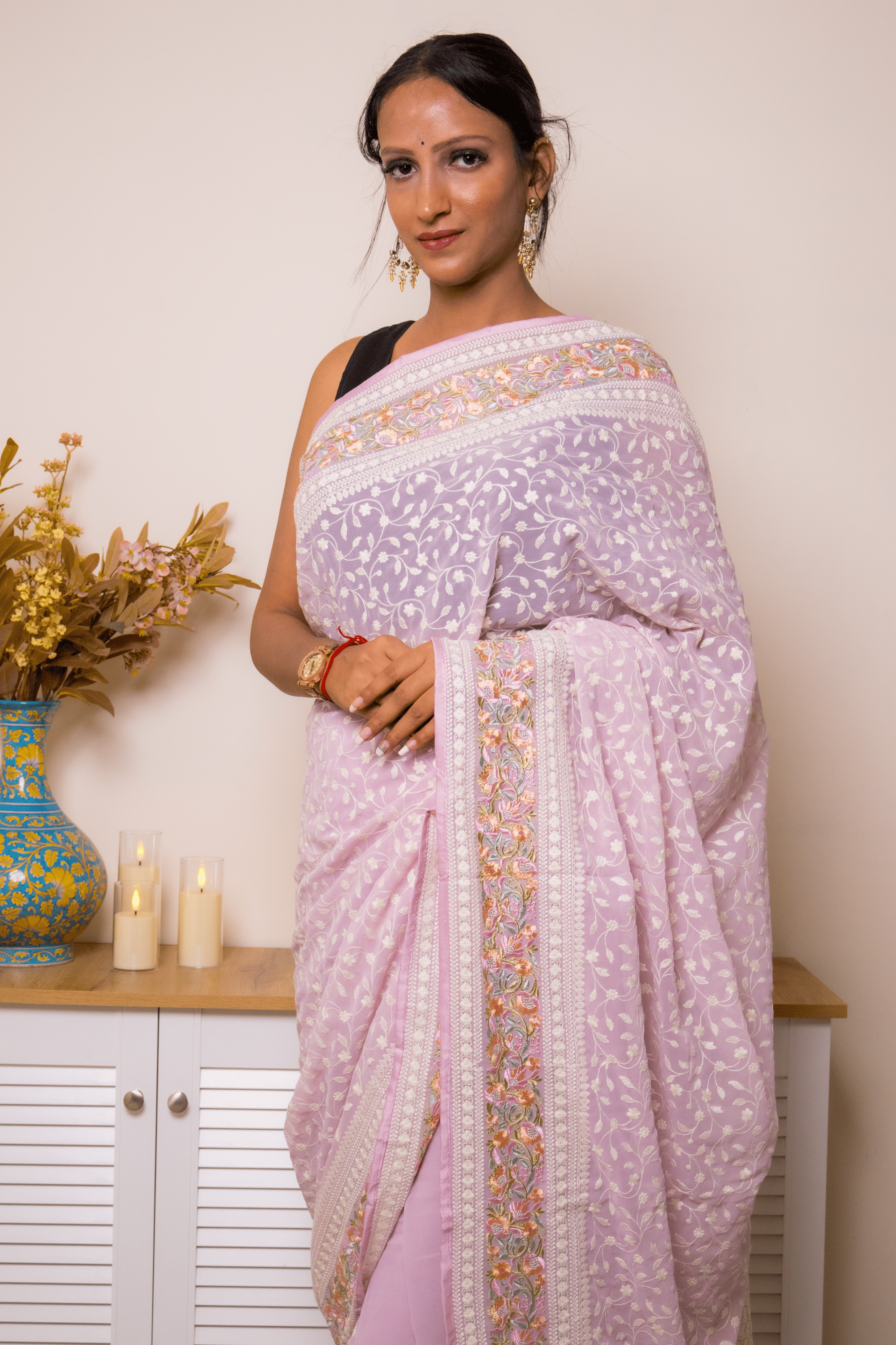 Lilac Lucknawi Chikankari Georgette Saree - IMG_1493