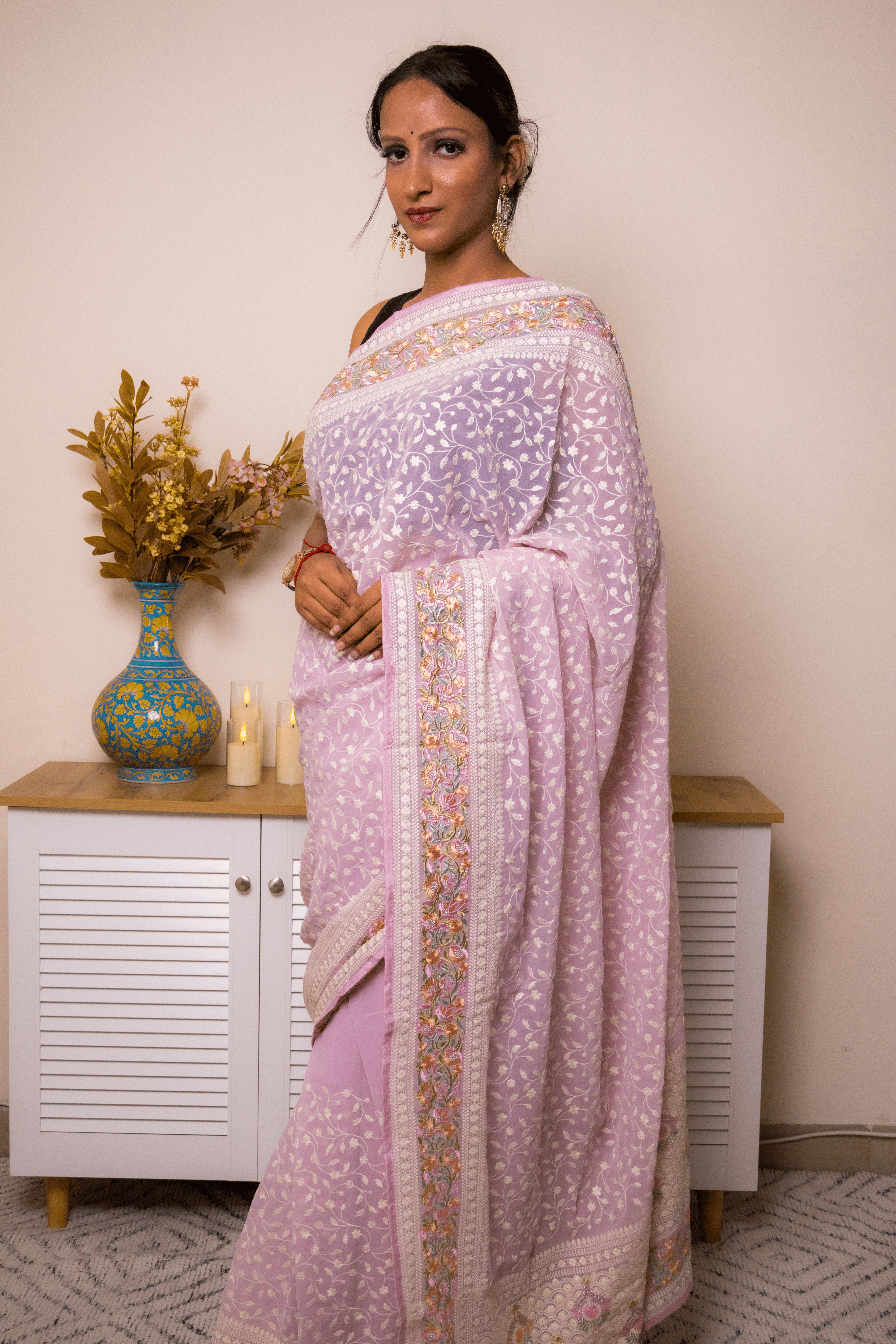Lilac Lucknawi Chikankari Georgette Saree - IMG_1496